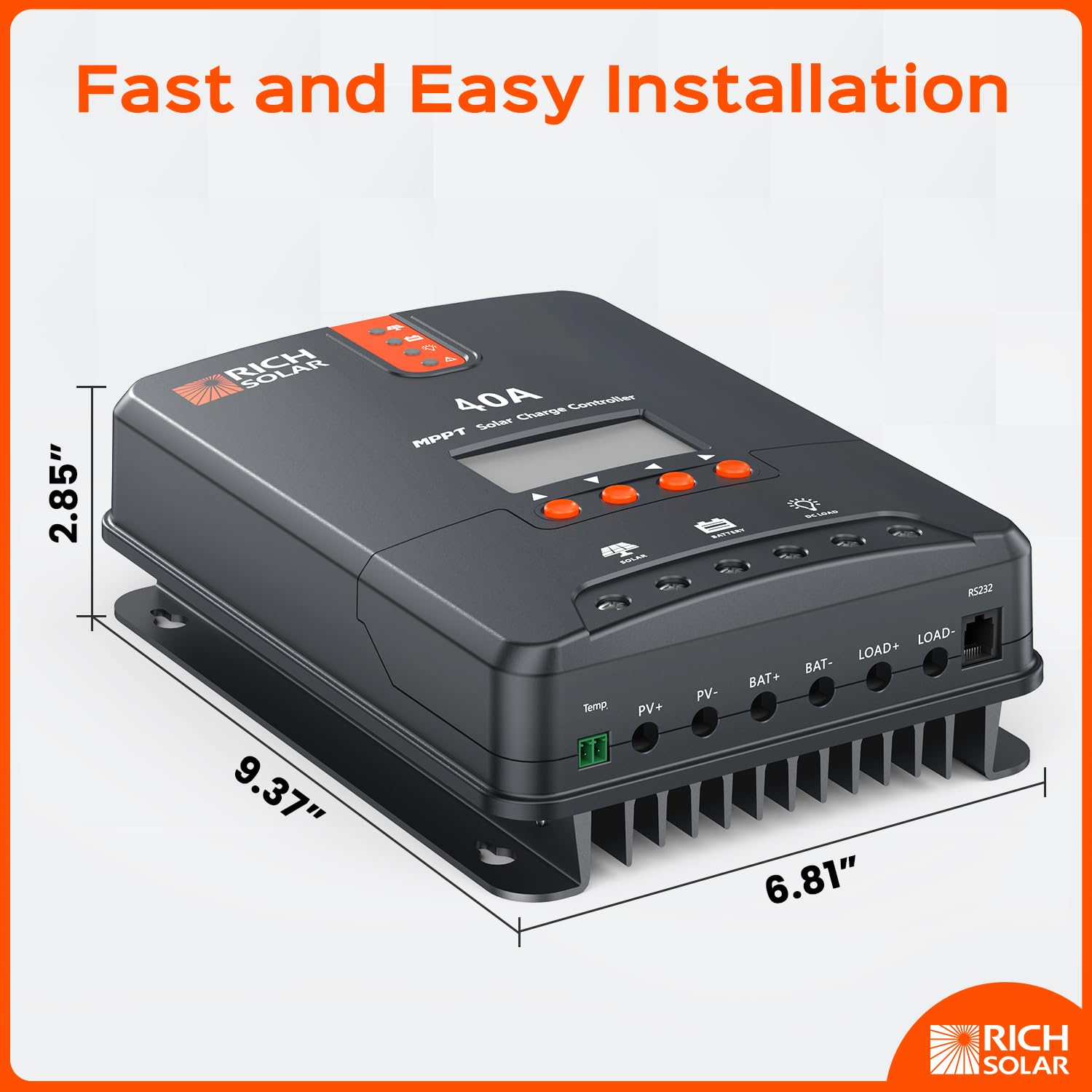 RICH SOLAR 40A MPPT Solar Charge Controller 12V/24V LCD Display - Regulator for Gel, Sealed, Flooded & Lithium Batteries | Perfect for RV, Marine, Off-Grid Solar Systems