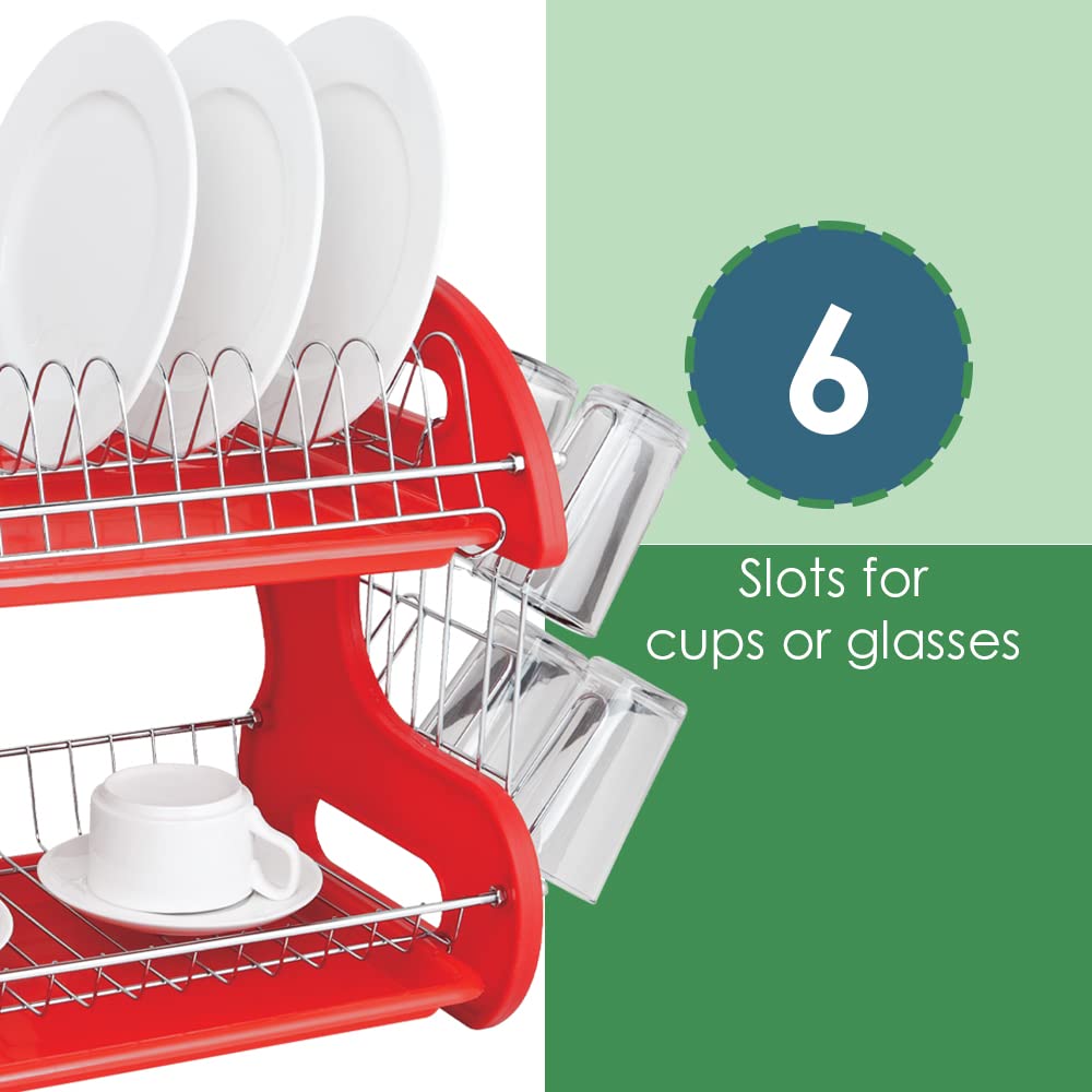 2-Tier Dish Rack with Cutlery Holder & Cup Slots - Space Saving Kitchen Organizer for Countertops