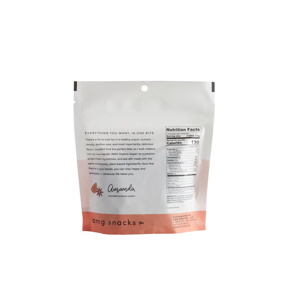 AMG Snacks Almond Chai Energy Bites - 4.3 oz, Pack of 3 (36 Bites Total) | Vegan Protein Bars with Dates & Nuts | Non-GMO, Gluten Free, All Natural Ingredients | Healthy On-the-Go Snack for Hiking, Workouts & Office Breaks