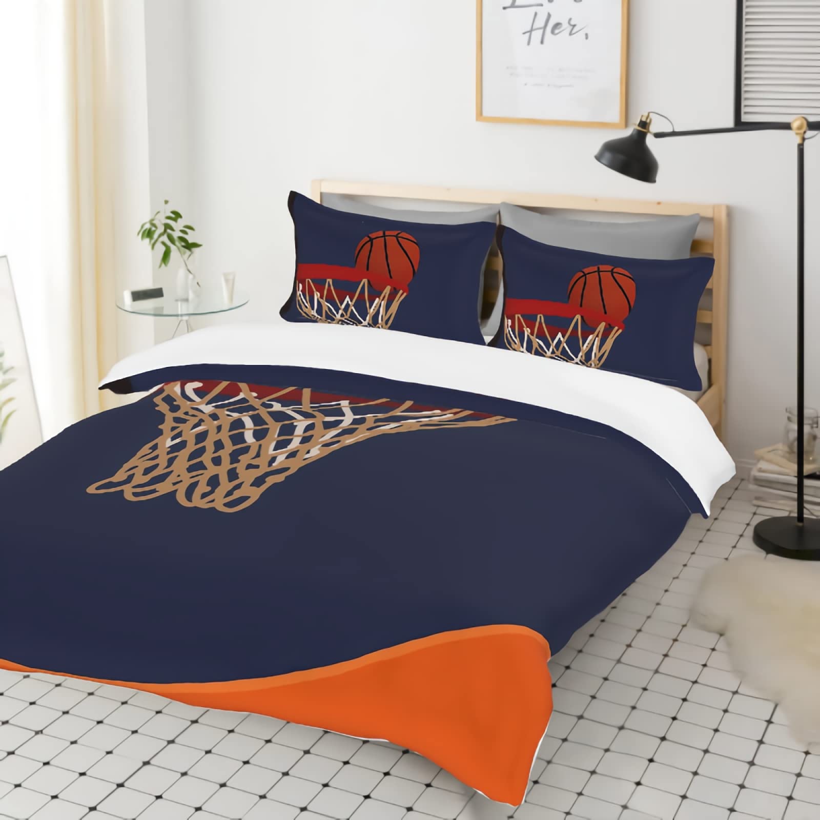 GREDBH Basketball Bedding Set - Sports Themed Duvet Cover for Boys & Teens - Cartoon Print Microfiber Comforter Cover with 1 Quilt & 2 Pillowcases (Twin Size) - Perfect for Kids' Rooms, Dorm Decor & Sports Fans