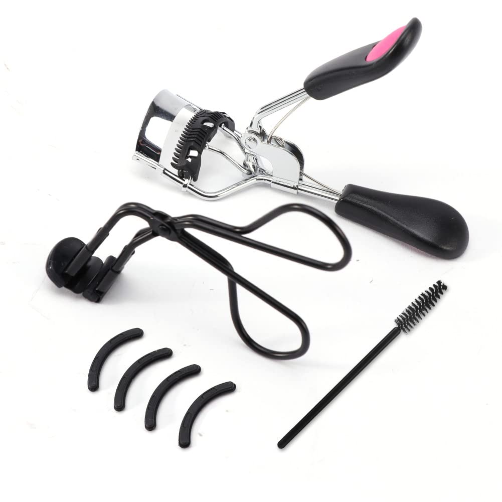 **Best Eyelash Curler Kit for Women - 4 in 1 Black Lash Curler with Comb, Eyebrow Brush & 4 Refill Pads - 2 Sizes for Natural & Curved Lashes - Perfect for Home, Travel & Professional Makeup**