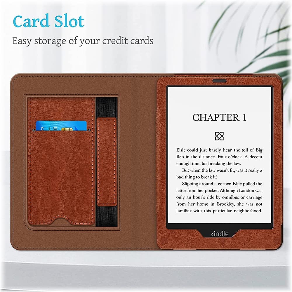 Sahara Indy Series Hand Strap Case for Amazon Kindle Paperwhite 11th Generation (2021-2022) & Signature Edition (2022) - Premium Brown Leather Cover with Comfortable Hand Strap (Model TB00188) - Perfect for Reading, Traveling and Daily Commute