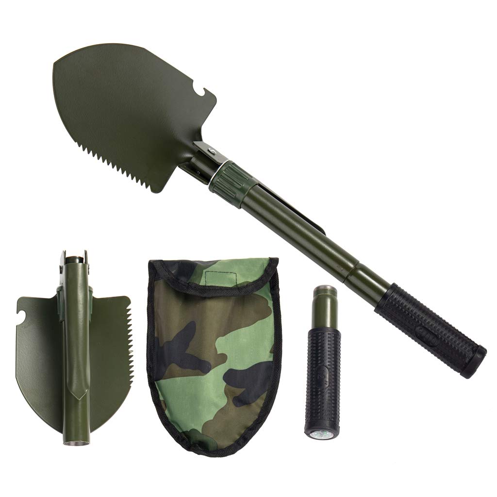 Military Camping Shovel - Portable Folding Shovel with Metal Handle & Carrying Pouch, Survival Gear Entrenching Tool for Gardening, Camping, Trekking, Fishing, Backpacking & Snow Removal (Green) - Perfect for Outdoor Adventures, Emergency Preparedness & Yard Work
