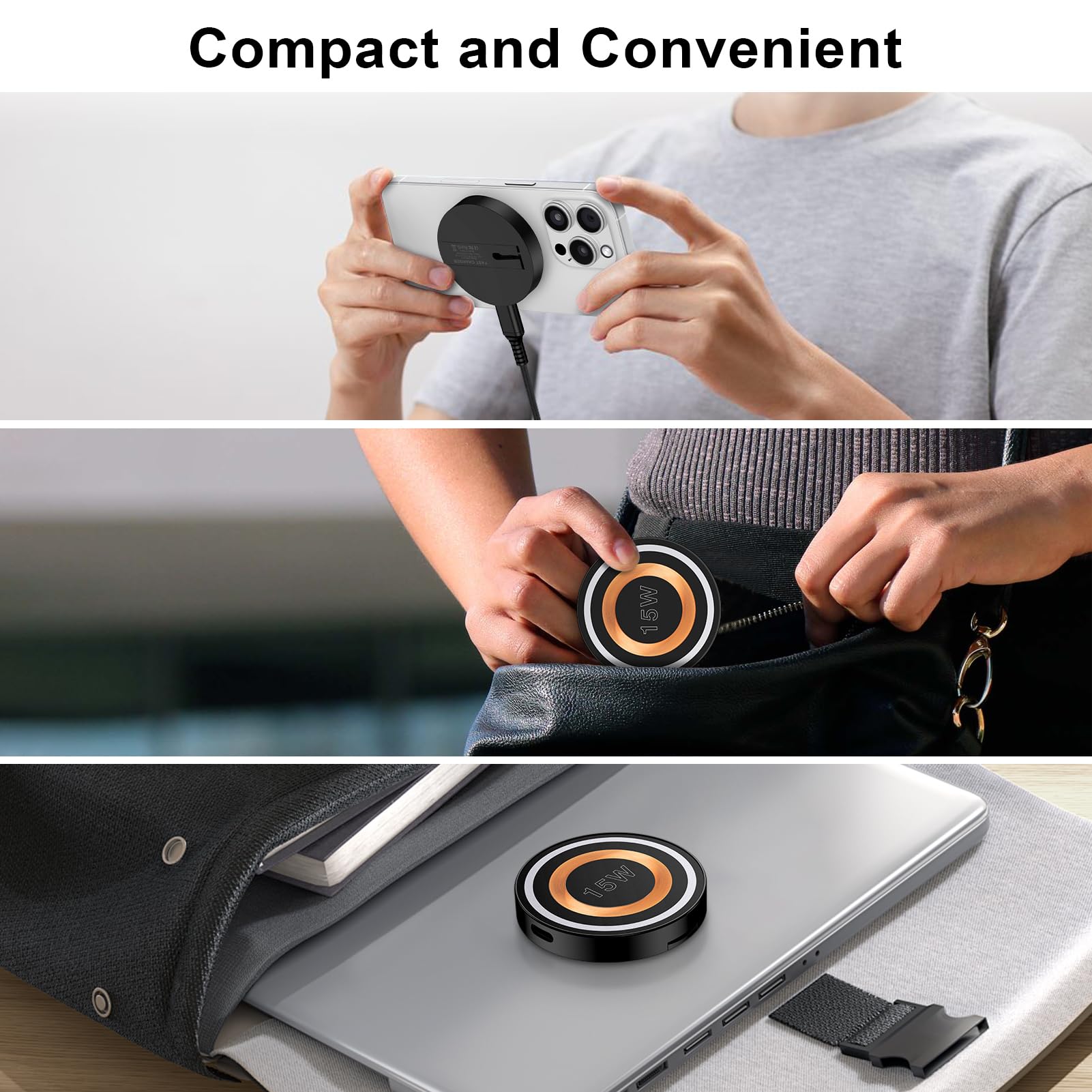 Samsung Wireless Charger Pad - Fast Qi Wireless Charging for Samsung Galaxy S25/S24 Ultra/S24+/S24/S23/S22/S21/S20 & iPhone 16 Pro Max/15/14 - Magnetic MagSafe Compatible - Perfect for Home, Office, and Travel Charging