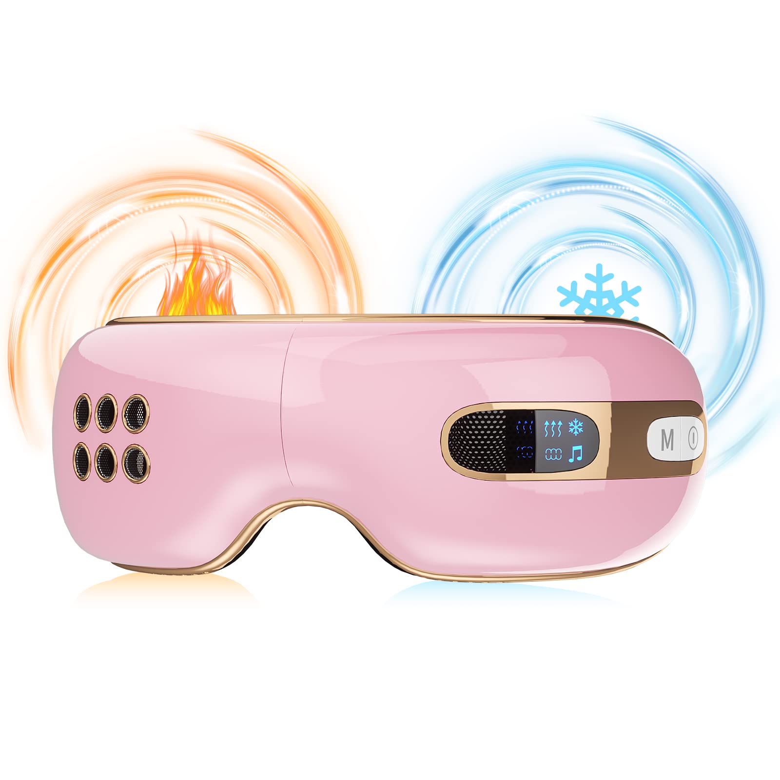 Huhubol Rechargeable Eye Massager with Heat & Cooling - Relieves Eye Strain, Dry Eyes, Bags & Dark Circles | Pink Eye Mask for Relaxation & Better Sleep | Perfect for Office, Travel & Home Use