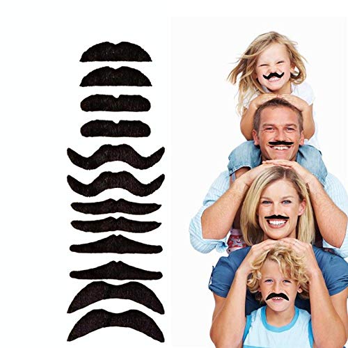 12-Piece Set Funny Fake Mustache & Beard Whiskers for Halloween, Christmas, Birthday Parties - Novelty Costume Accessories for Kids, Adults, Gifts & Favors - Perfect for Cosplay, Themed Events, Photo Booths & Family Games