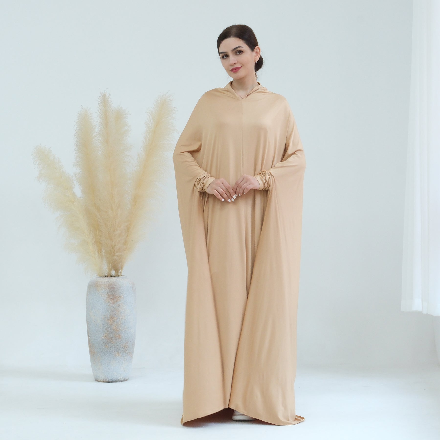 Awra Cape Hijab Combo in Camel Color - Modest Muslim Women's Prayer Shawl & Scarf Set for Daily Wear, Prayer, and Special Occasions
