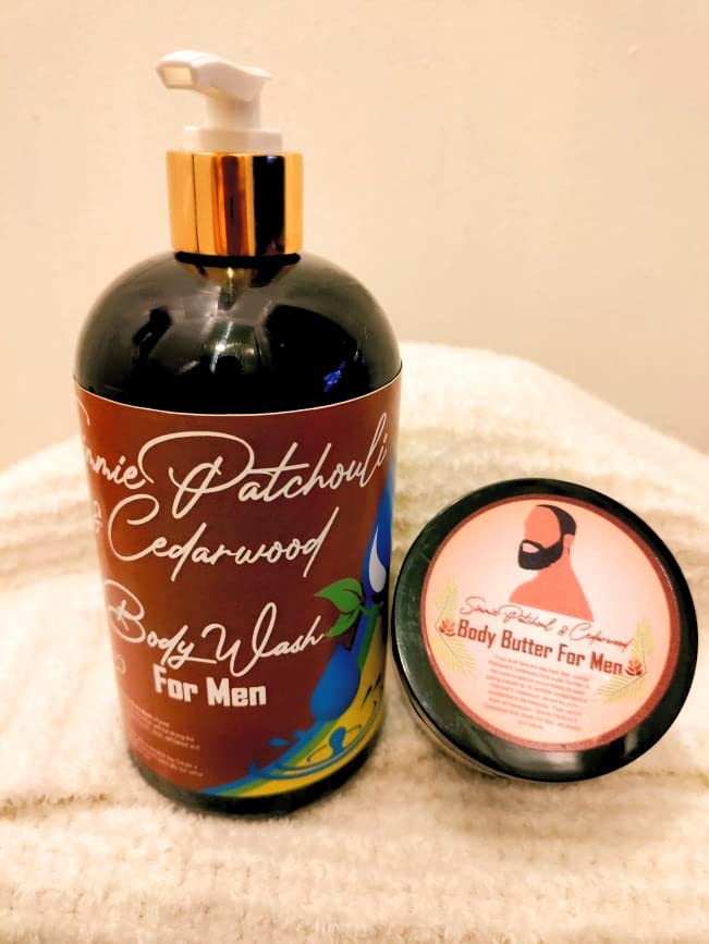 Simmie Patchouli & Cedarwood Body Wash & Butter Set for Men - 12 oz Combo - Moisturizing & Aromatic Skincare Duo for Shower & Post-Shower Hydration