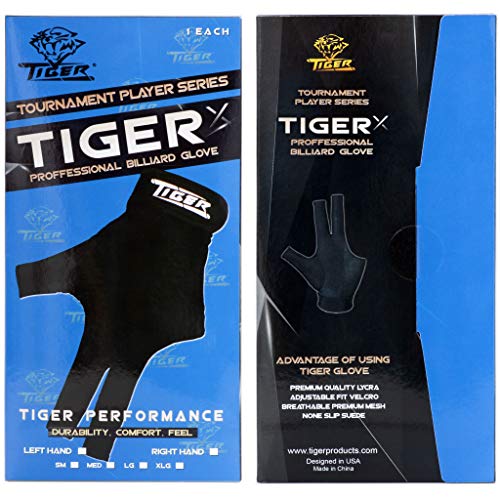 Tiger Products Left Hand Billiard Glove - Black Pool Cue Glove for Precision Shots & Smooth Play - Perfect for Professional & Casual Players