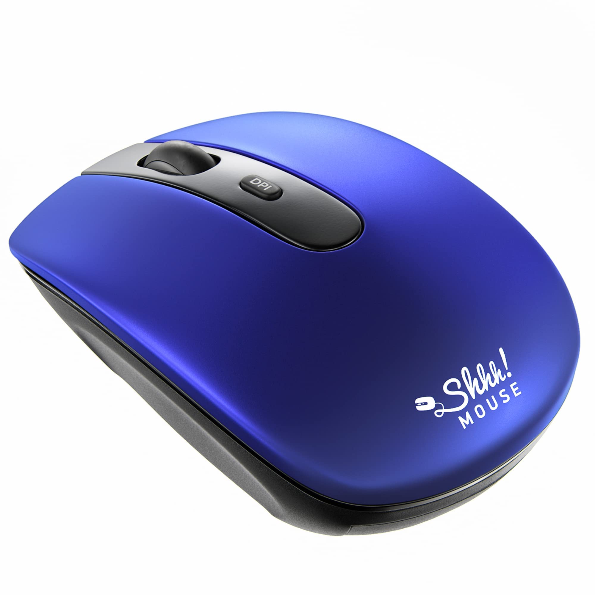 SHHHMOUSE Silent Wireless Mouse for Laptop - Small Compact Cordless Computer Mouse with USB 2.4GHz Receiver - Quiet Click Technology, 3 Adjustable DPI Levels (800/1200/1600), Ergonomic Travel Mouse for PC, MacBook, Chromebook - Perfect for Office, Library & Coffee Shop Work [Blue]