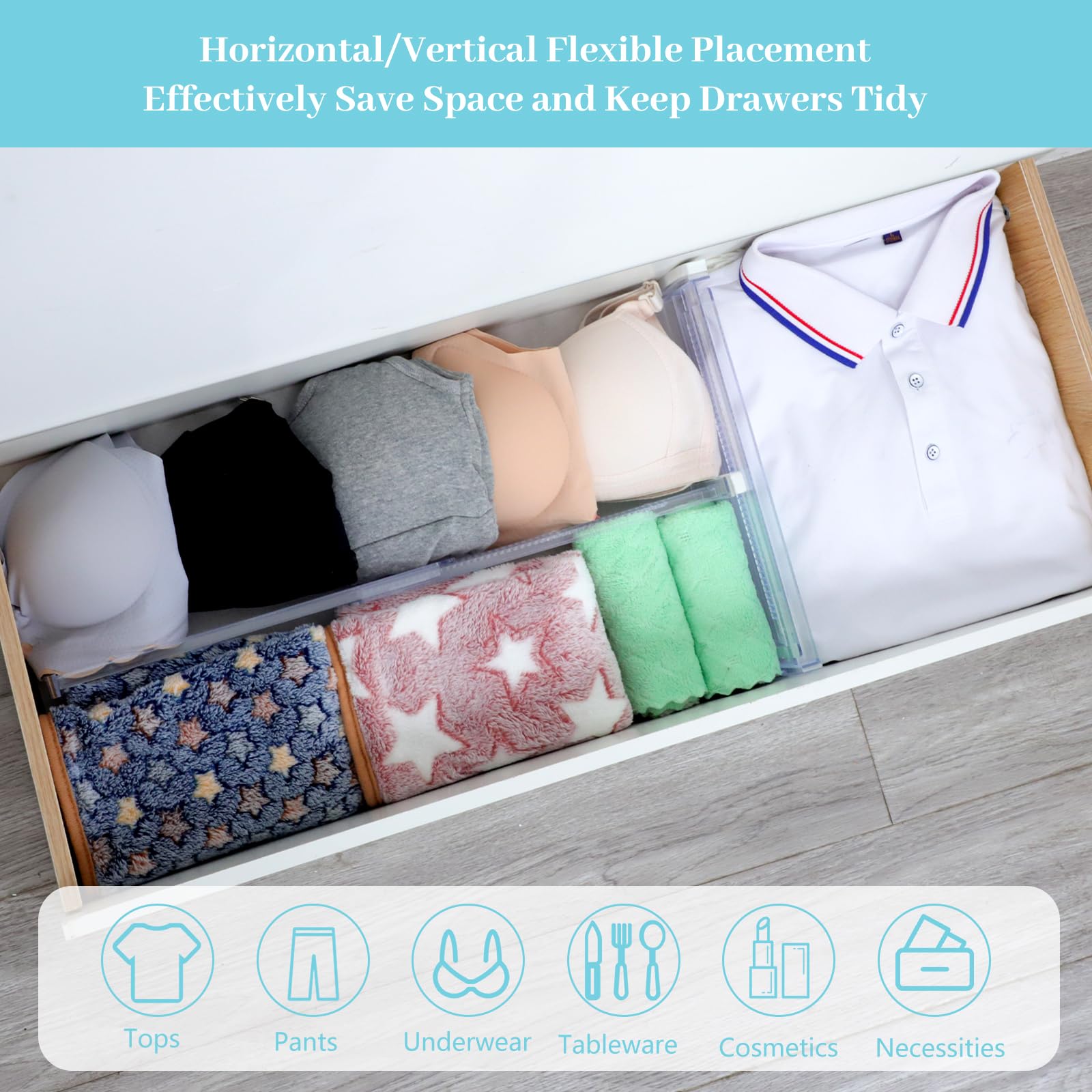 6 Pack Adjustable Drawer Organizers - Expandable from 11.3-20