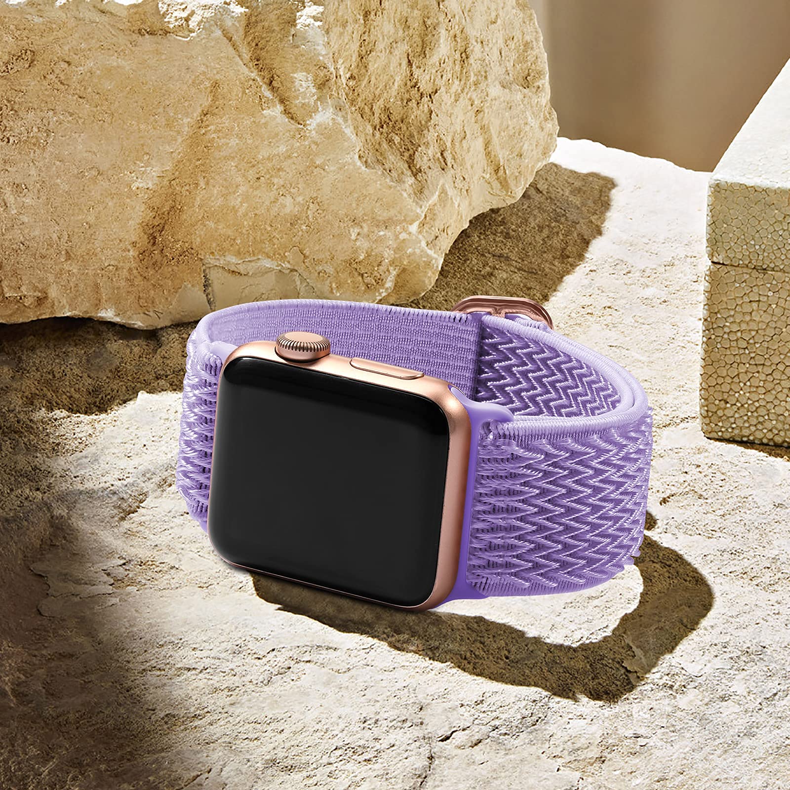 Lerobo Stretchy Nylon Solo Loop Sport Band Compatible with Apple Watch Series 10/9/8/7/SE/6/5/4/3/2/1 (44mm 45mm 46mm 49mm) - Soft Breathable Adjustable iWatch Band for Women & Men - Perfect for Workouts, Running & Daily Wear - Lavender