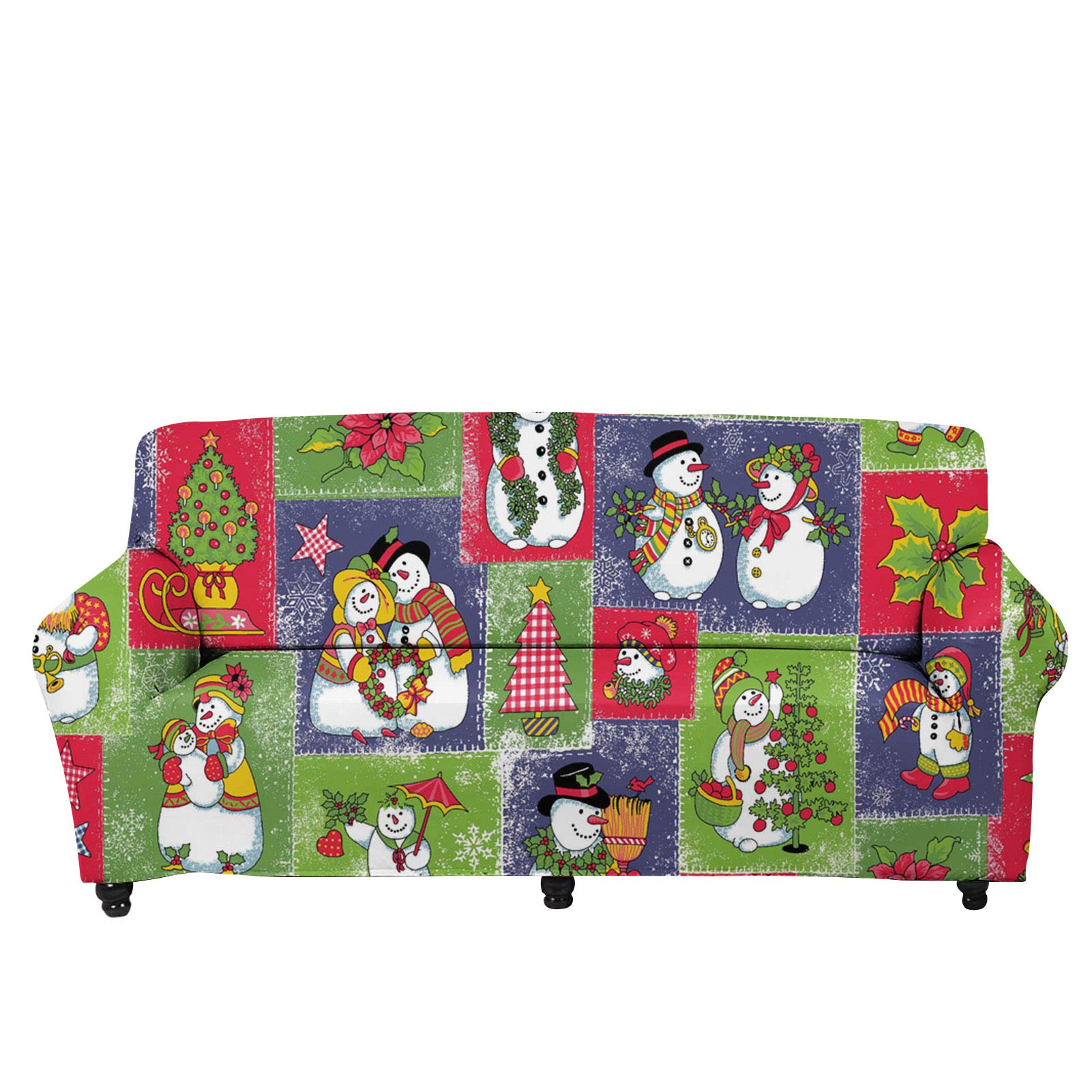 FKELYI Stretch & Soft Sofa Couch Cover - Durable Furniture Protector Slipcover with Christmas Snowman Pattern - Perfect for Living Room, Bedroom, and Holiday Decor