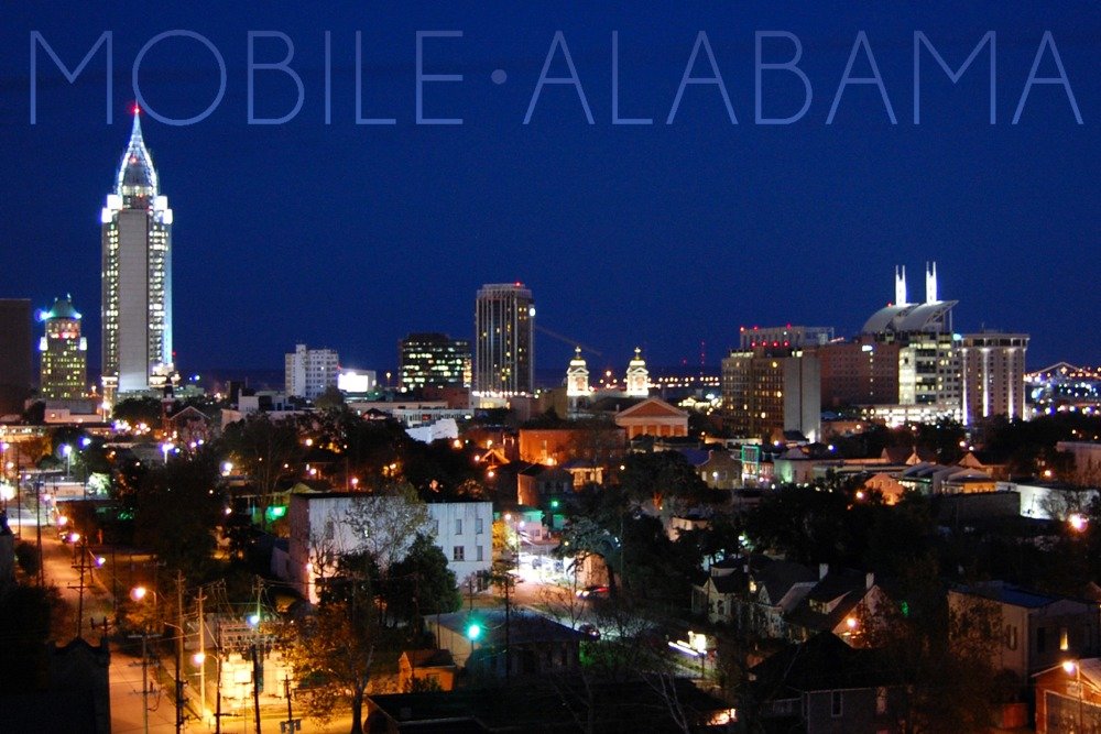 12x18 Mobile Alabama City Lights at Night Wall Art Poster - Modern Home Decor for Living Room, Bedroom & Office - Perfect Gift for Travel Lovers & Southern Style Enthusiasts