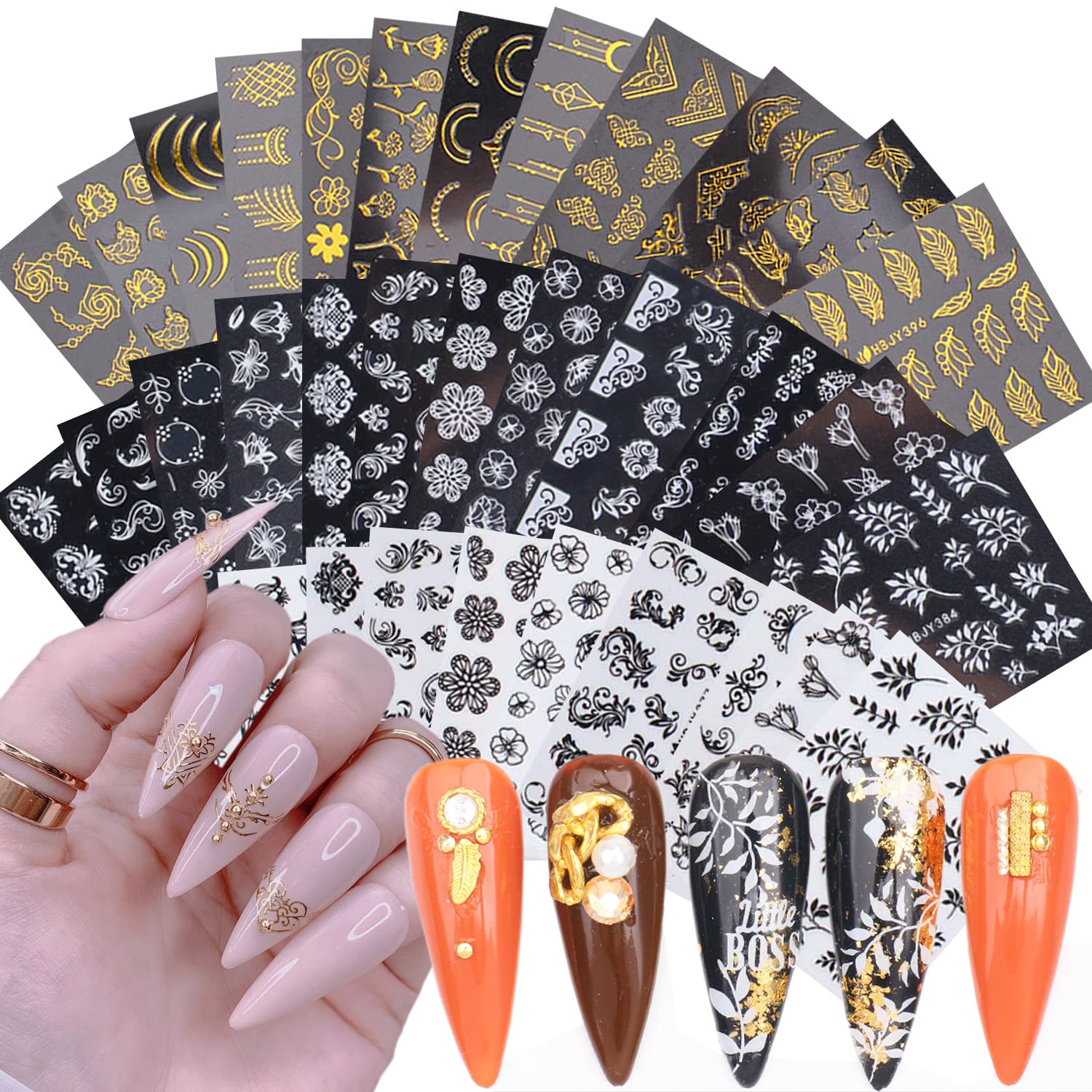 Holographic 3D Floral Nail Art Stickers - Self-Adhesive Nail Decals with Small Flowers & Leaves for Women & Girls - DIY Manicure Decorations & Nail Charms - Perfect for Parties, Weddings, and Everyday Nail Art Designs