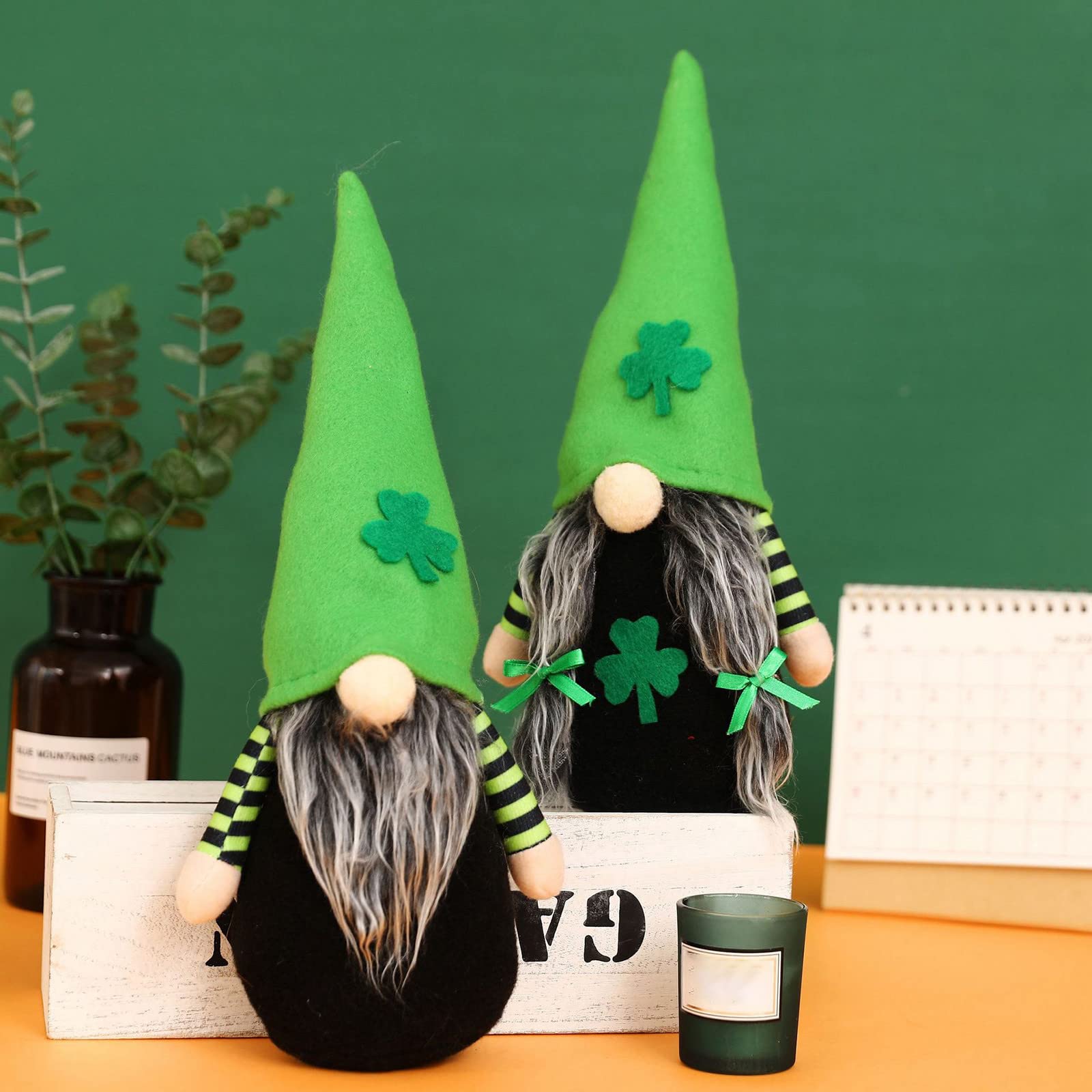 2Pack St. Patrick's Day Gnome Decorations 14×6 Inches - Irish Spring Gnome Figurines, Scandinavian Tomte Elf Ornaments for Home - Perfect St. Patricks Day Gifts & Party Decor for Irish Themed Events, Pub Decor, and Holiday Home Decorations