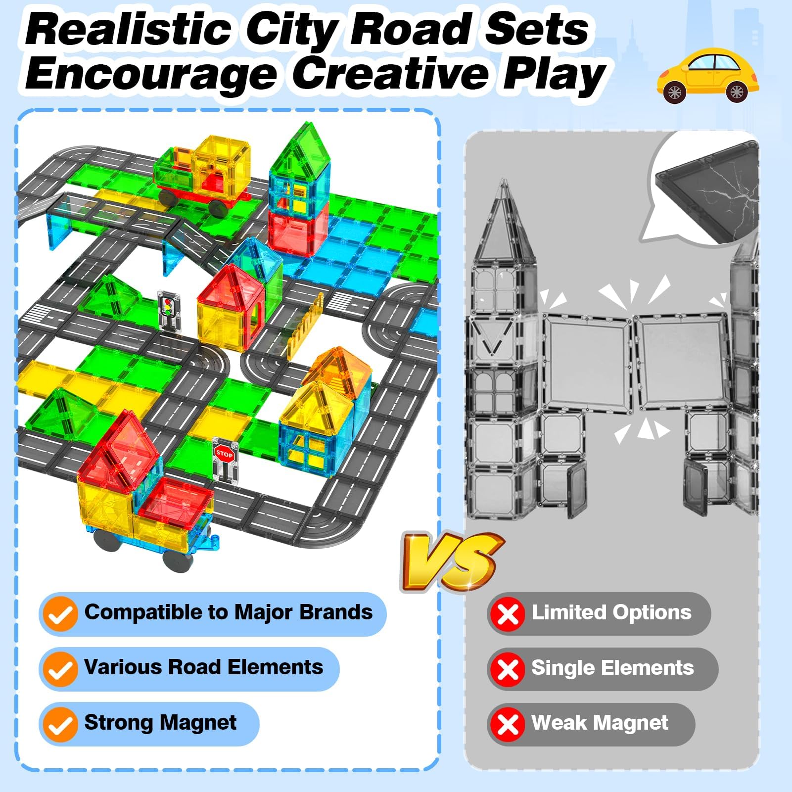 Magnetic Building Blocks Toys for Kids Ages 3-8 - 120PC STEM Construction Set with Cars & Road Tiles | Montessori Educational Toys for Boys & Girls | Perfect Christmas Birthday Gift for Toddlers | Creative Play for Home, Classroom & Travel