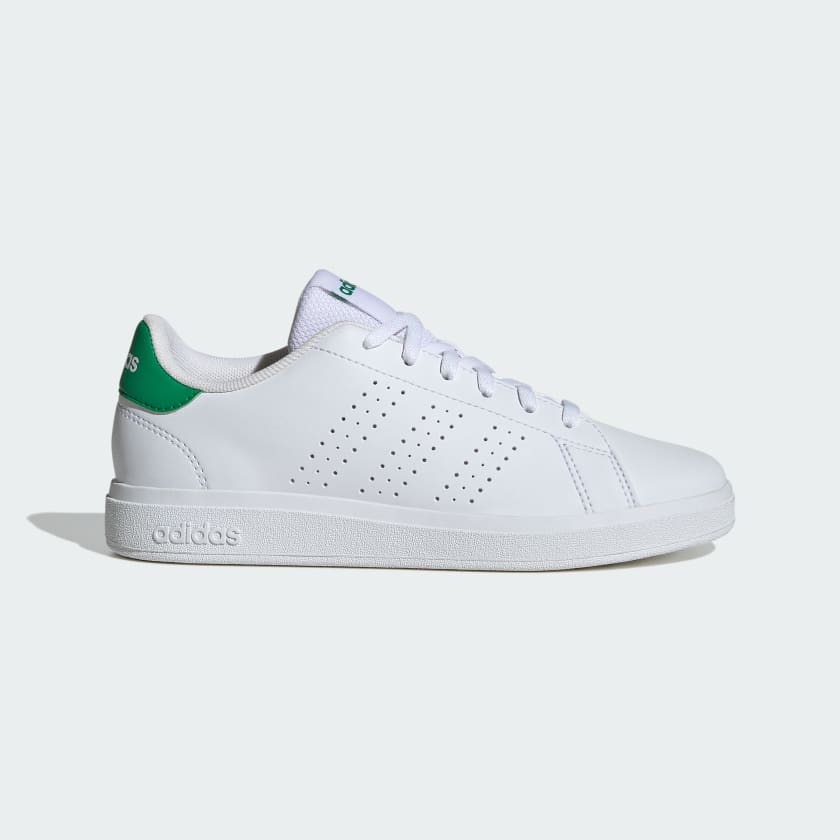 Adidas Kids Advantage Base 2.0 White/Green Sneakers - Comfortable Athletic Shoes for Boys & Girls - Perfect for Running, School & Everyday Wear