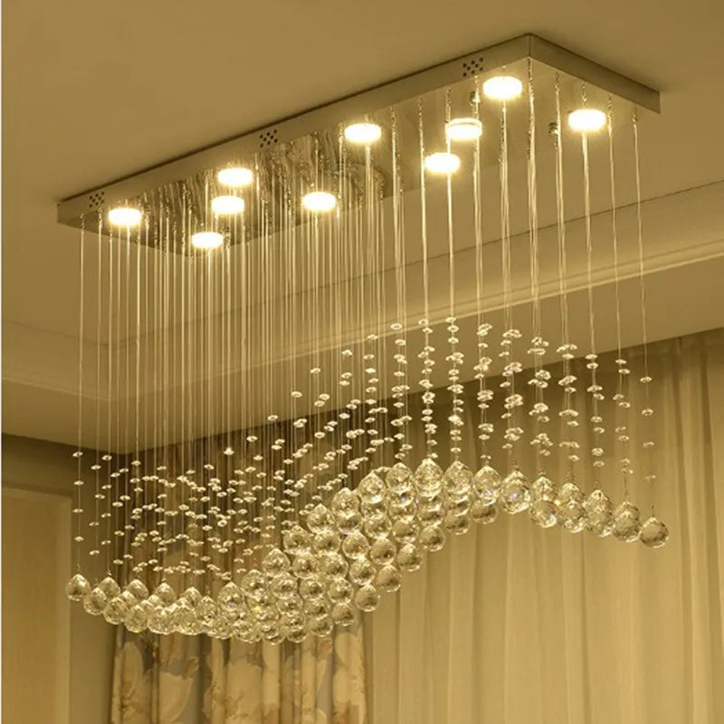 Elegant Raindrop Rectangular Crystal Chandelier - Modern Dining Room Lighting Fixture for Formal Dining, Wedding Venues & Luxury Home Decor