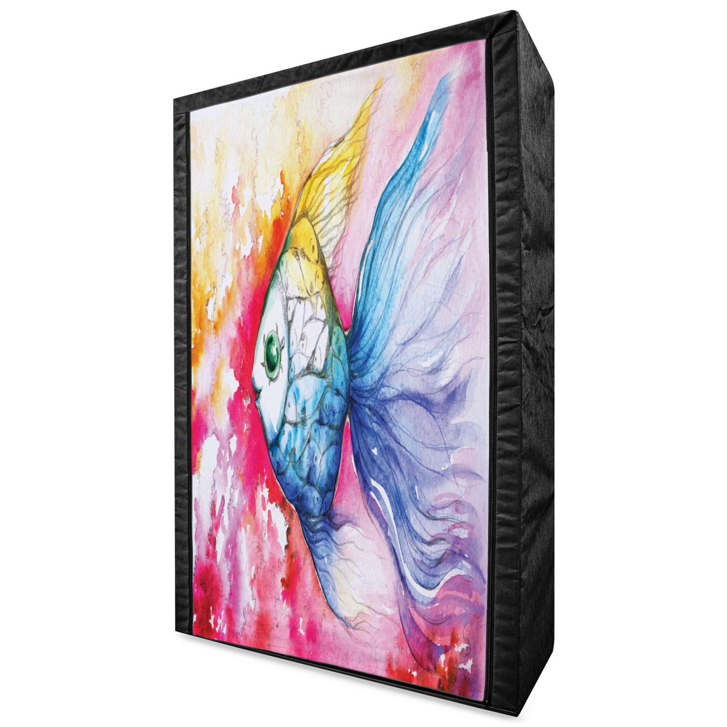 Ambesonne Fish Portable Fabric Wardrobe - Watercolor Fauna Print with Grunge Brushstrokes & Nautical Theme, 42.5