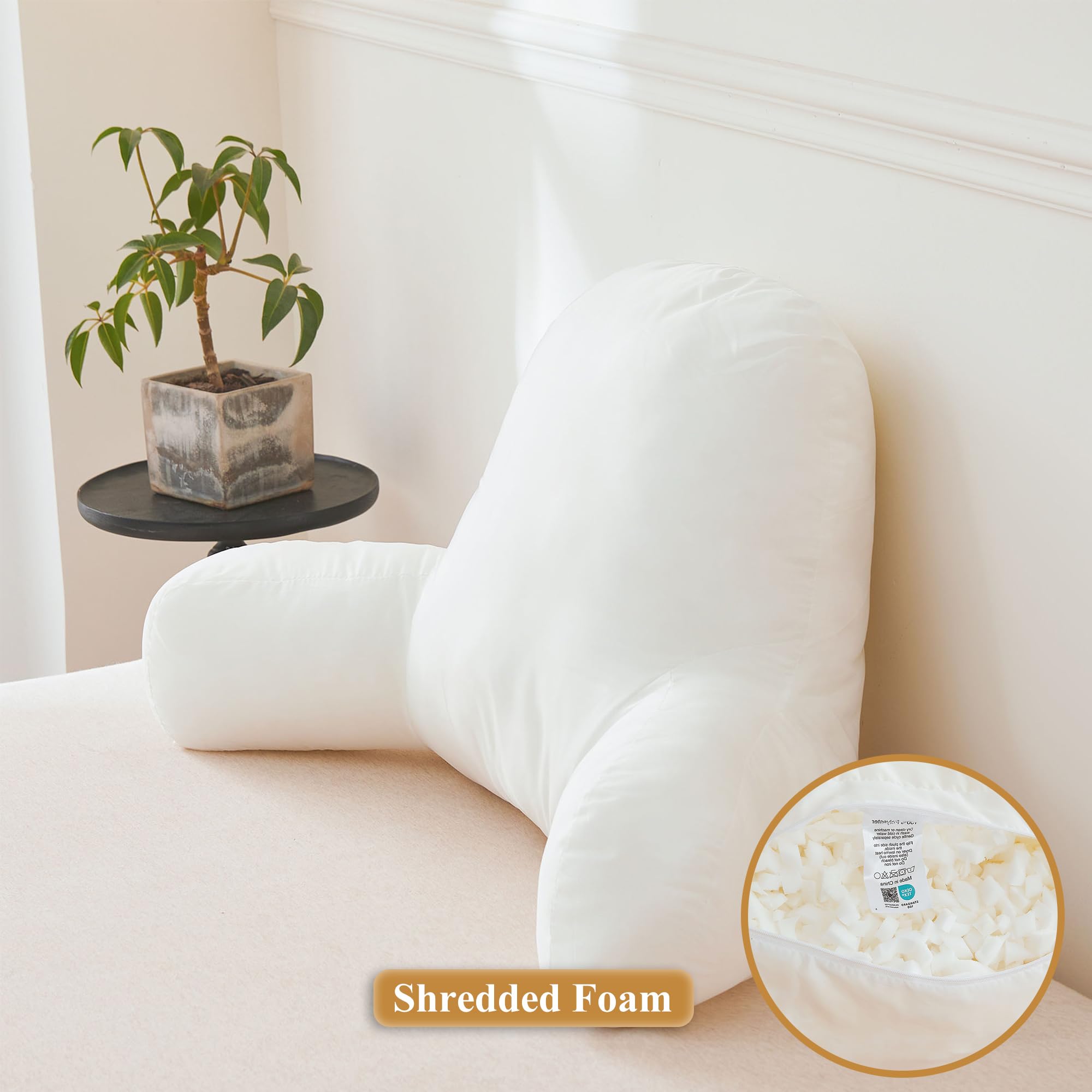 XeGe Reading Pillow Filling - Fluffy Shredded Foam Backrest Pillow Insert with Arms for Comfortable Reading & Relaxing | Perfect for Bed, Sofa, Office Chair and Book Nook