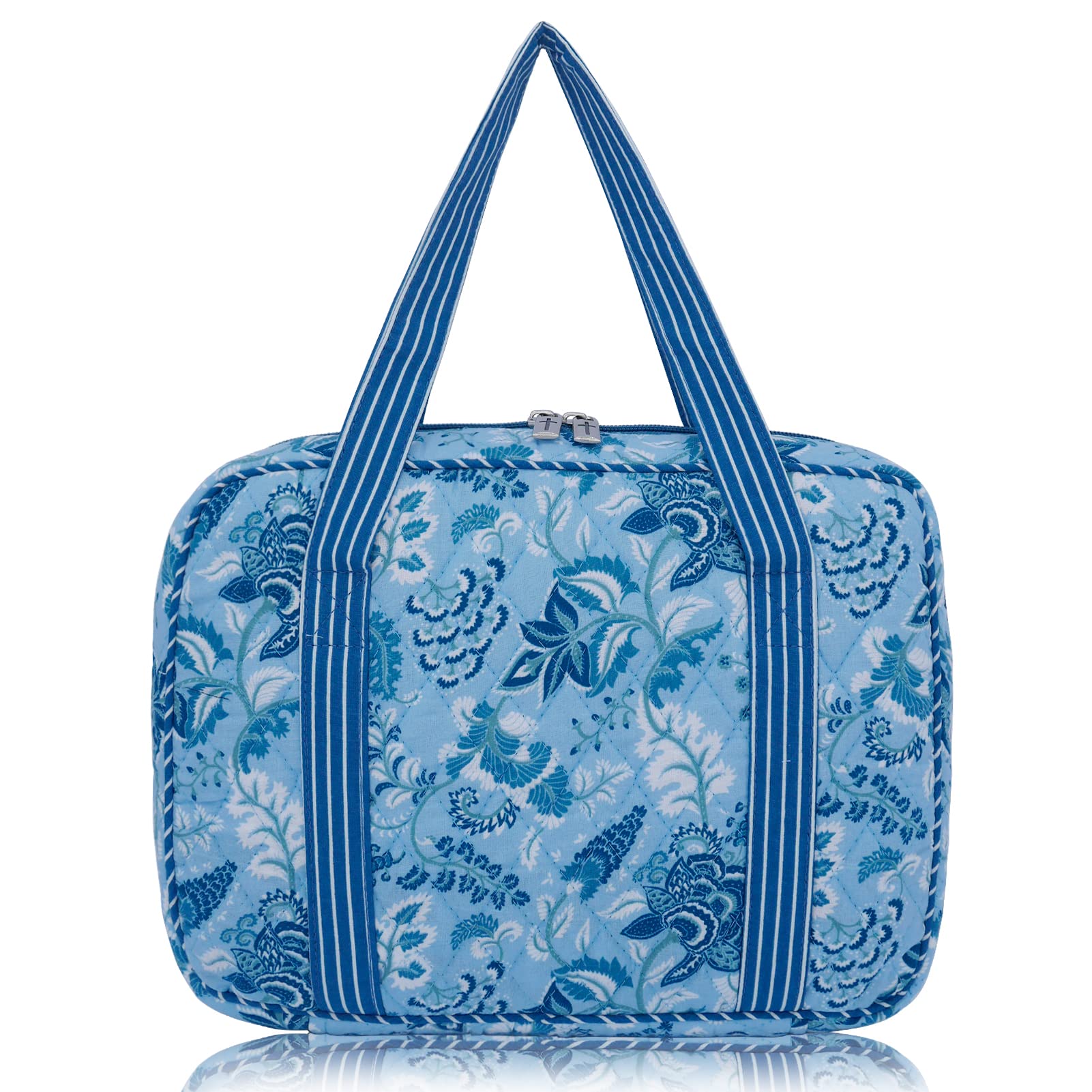 DIWI Quilted Cotton Bible Cover & Tote Bag - Extra Large (11.25 X 8.25 X 2.75 Inches) - XL Size, C2 Blue Memory - Perfect for Church, Bible Study, and Daily Devotion