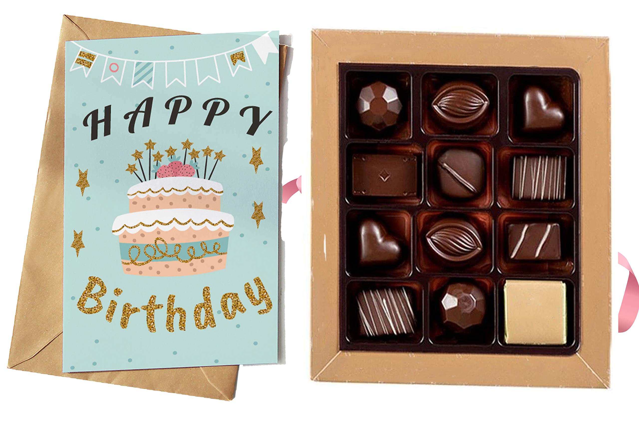 Happy Birthday Chocolate Gift Box & Greeting Card Combo Gift Pack - Premium Chocolate Gift Set with Glitter Greeting Card - Perfect for Birthdays, Anniversaries & Special Occasions
