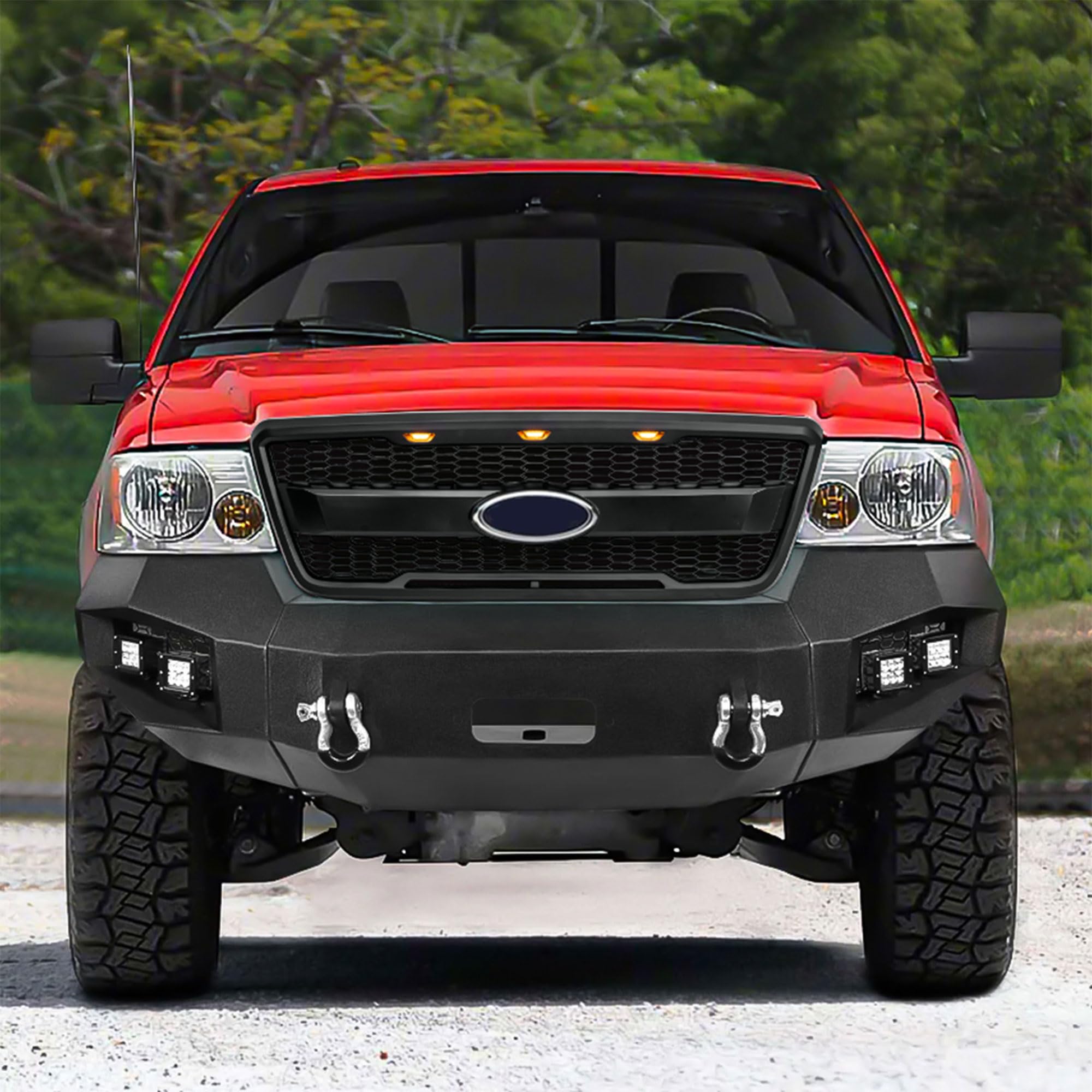 **2004-2008 Ford F150 Raptor Style Mesh Grille with Amber LED Lights & Emblem Base - Matte Black | Off-Road & Custom Truck Upgrade**