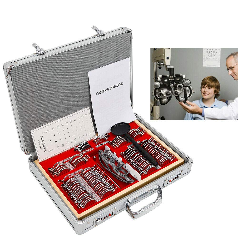 TBVECHI 104 Pcs Optometry Lens Set - Optical Glass Test Lenses with Metal Rim Trial Frame & Aluminum Case - Perfect for Eye Exams, Vision Testing, and Optometry Practice