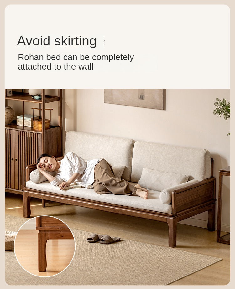 Premium Black Walnut & Oak Solid Wood Convertible Sofa Bed - Modern Dual Use Design for Living Room, Guest Room & Small Spaces