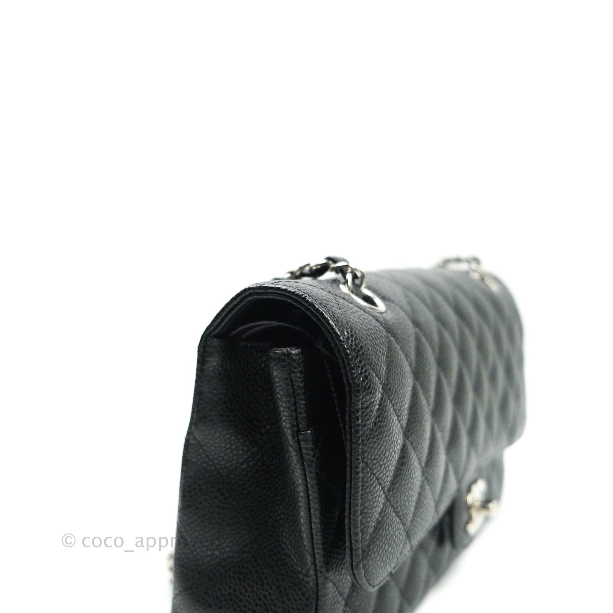 Chanel Classic Medium Double Flap Bag Black Caviar Leather with Silver Hardware - Luxury Shoulder Bag for Women, Perfect for Work, Evening Events & Special Occasions