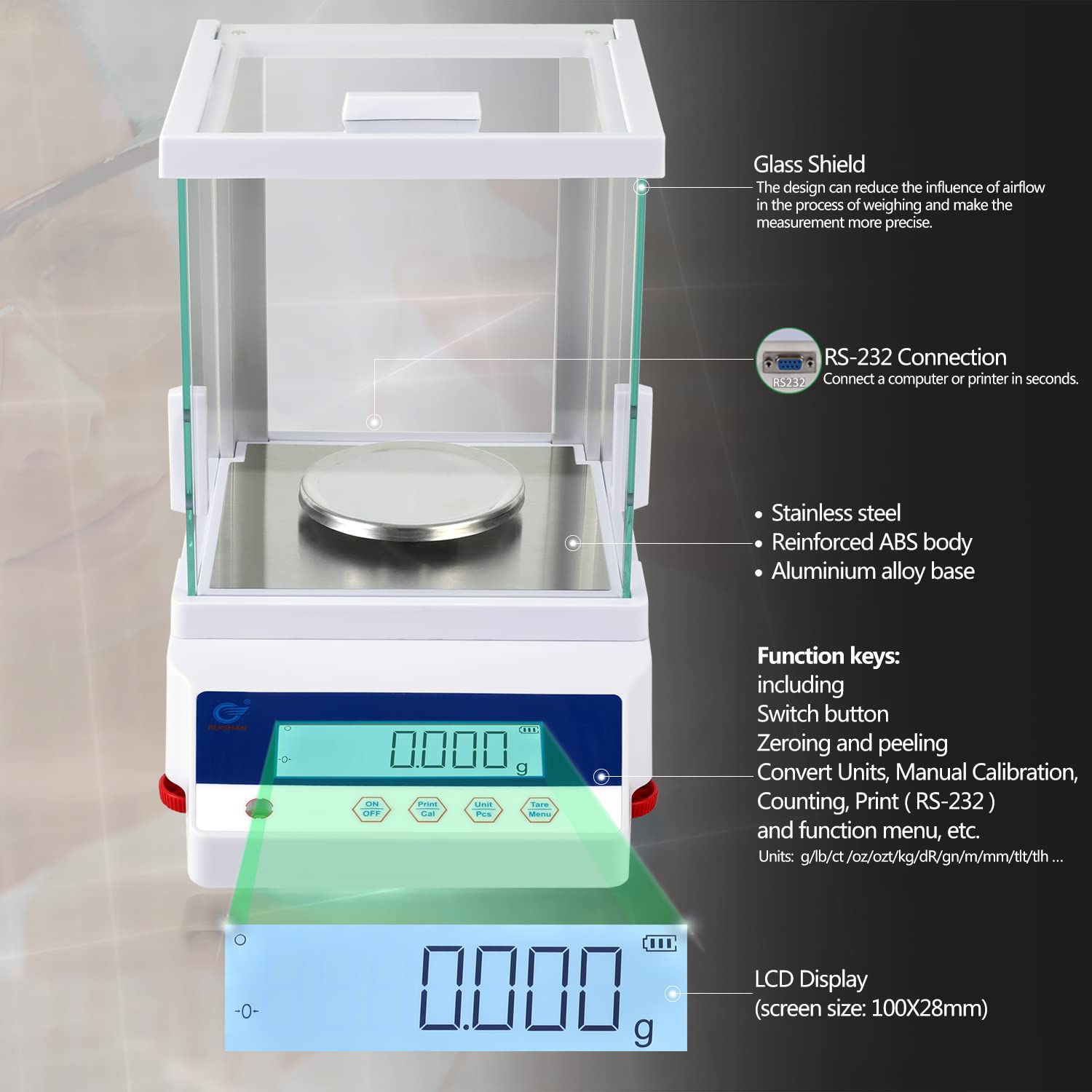 0.001g Precision Electronic Balance Scale - 1mg to 200g High Accuracy Scientific Lab Scale with LCD Display & RS232 Interface | Perfect for Jewelry Weighing, Pharmacy Measurements, School Labs & Chemical Analysis