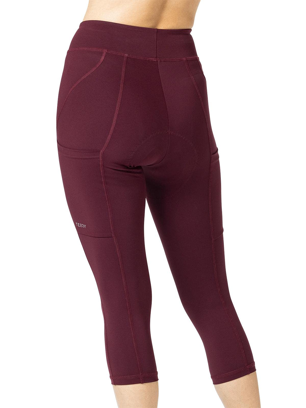 Terry Wayfarer Bike Capri - Women's 20 Inch Inseam Moderate Compression Padded Cycling Shorts in Garnet (Medium) | Perfect for Road Biking, Spin Class & Outdoor Cycling