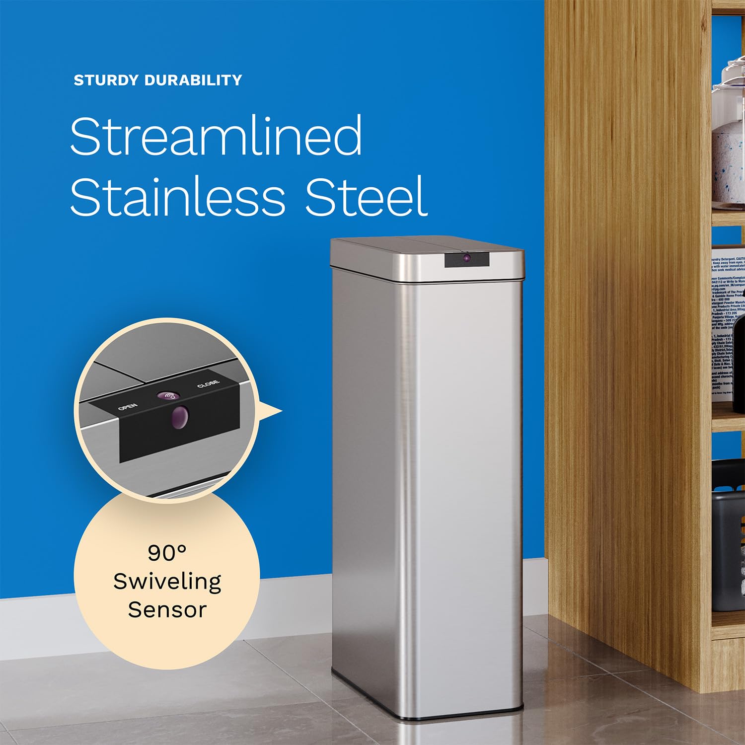 hOmeLabs 21 Gallon Automatic Trash Can for Kitchen - Stainless Steel Touchless Motion Sensor Garbage Bin with Infrared Technology & AC Adapter - Perfect for Modern Kitchens, Offices, and Restaurants