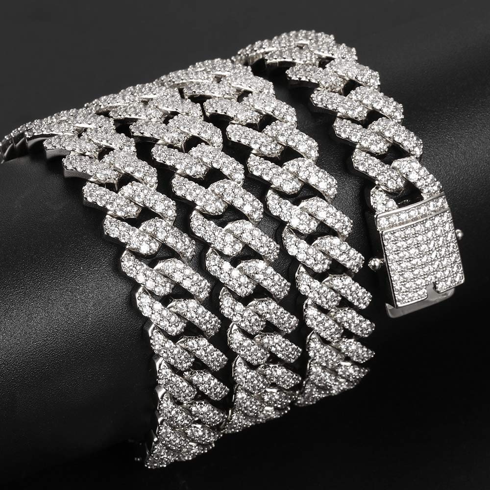 12mm Heavy Iced Out Miami Cuban Link Chain & Bracelet Set - 14K Gold/White/Rose Gold Plated with CZ Lab Diamonds - Hip Hop Jewelry for Men & Women - Perfect Gift with Box (Necklace, Choker, Party, Streetwear Fashion)