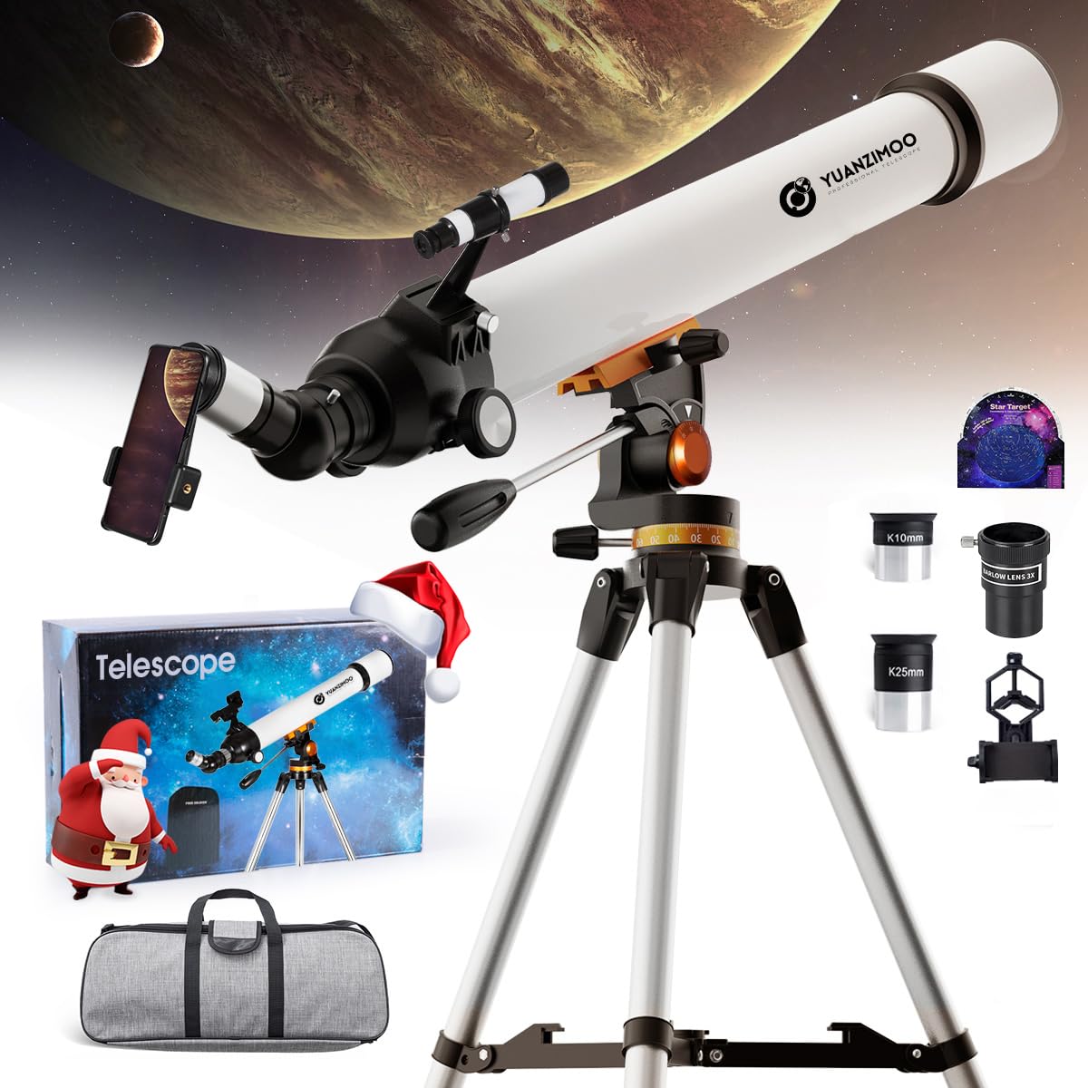 70mm Aperture 700mm Refractor Telescope for Adults & Beginners - Portable Astronomy Telescope for Moon Viewing, Planet Observation & Stargazing with Tripod, Phone Adapter & Carrying Bag - Perfect for Backyard Astronomy, Camping & Outdoor Adventures