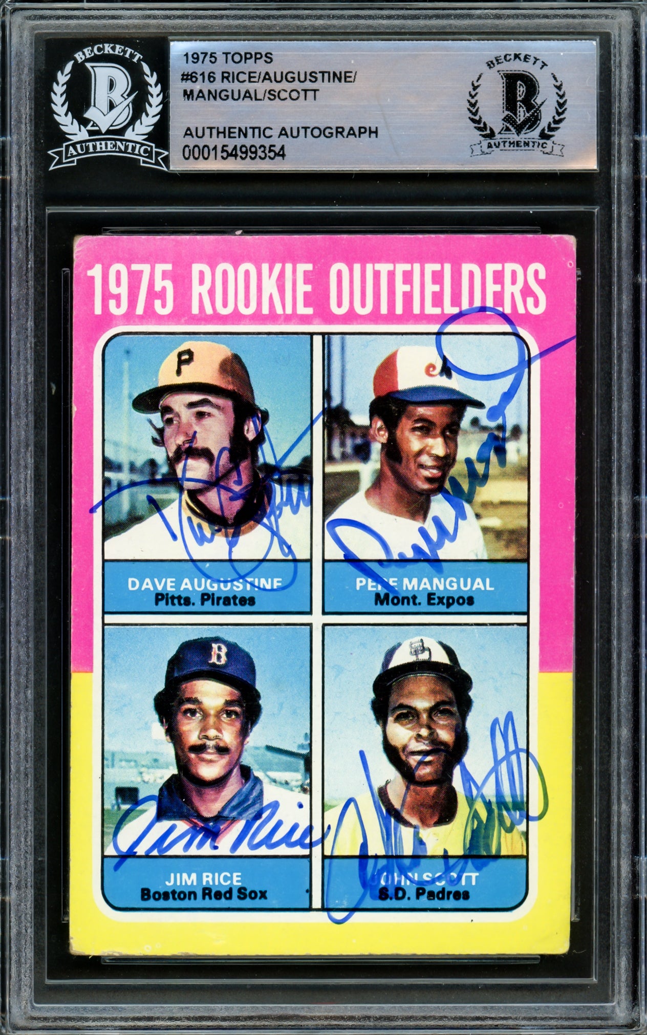 1975 Topps Baseball Card #616 Autographed by Jim Rice & All 4 Players - Beckett BAS Certified #15499354 - Perfect for Collectors & Sports Memorabilia Displays