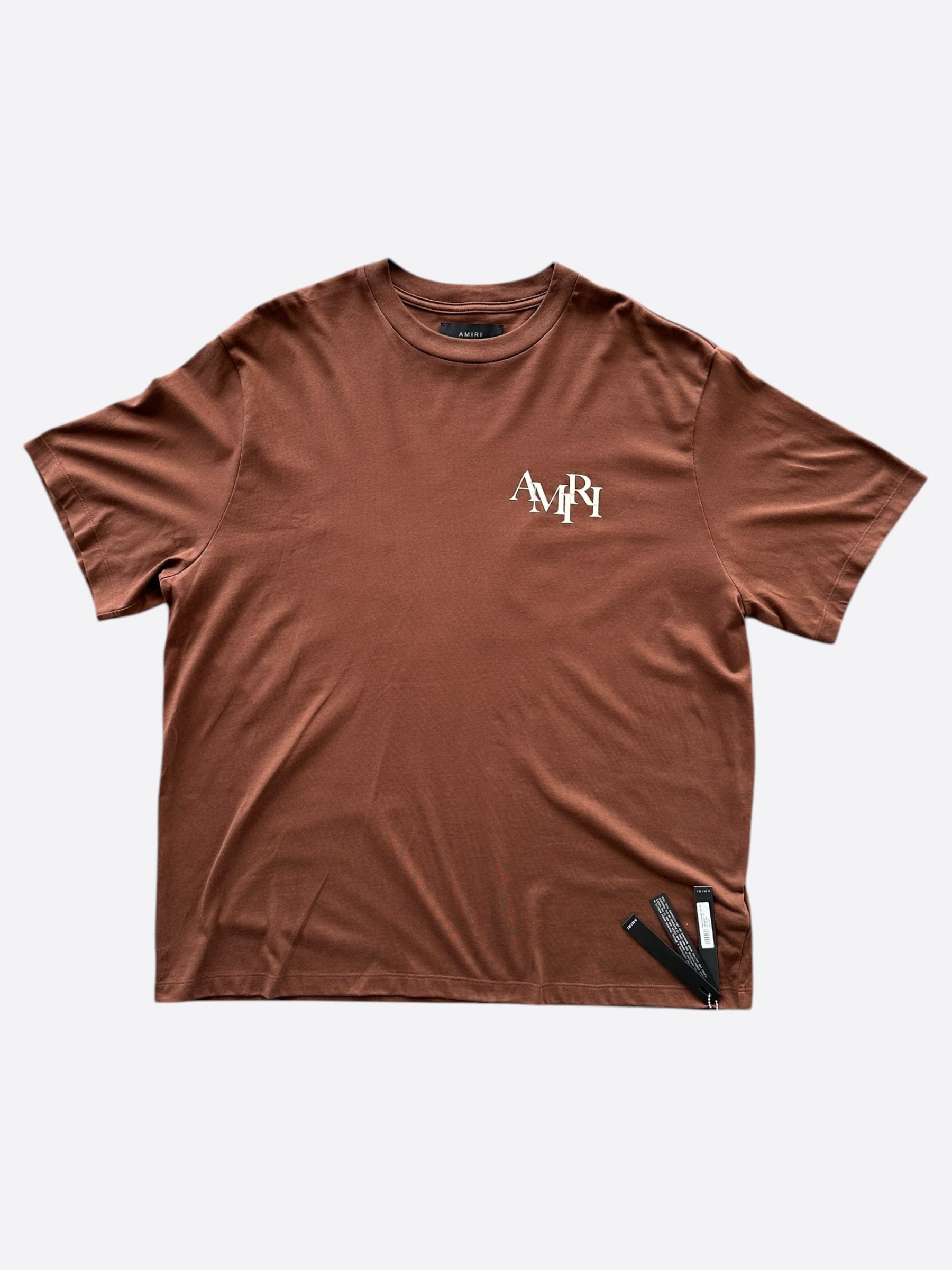 Amiri Brown & White Staggered Logo T-Shirt for Men | Graphic Tee with Unique Design | Perfect for Casual Wear, Street Style & Everyday Outfits