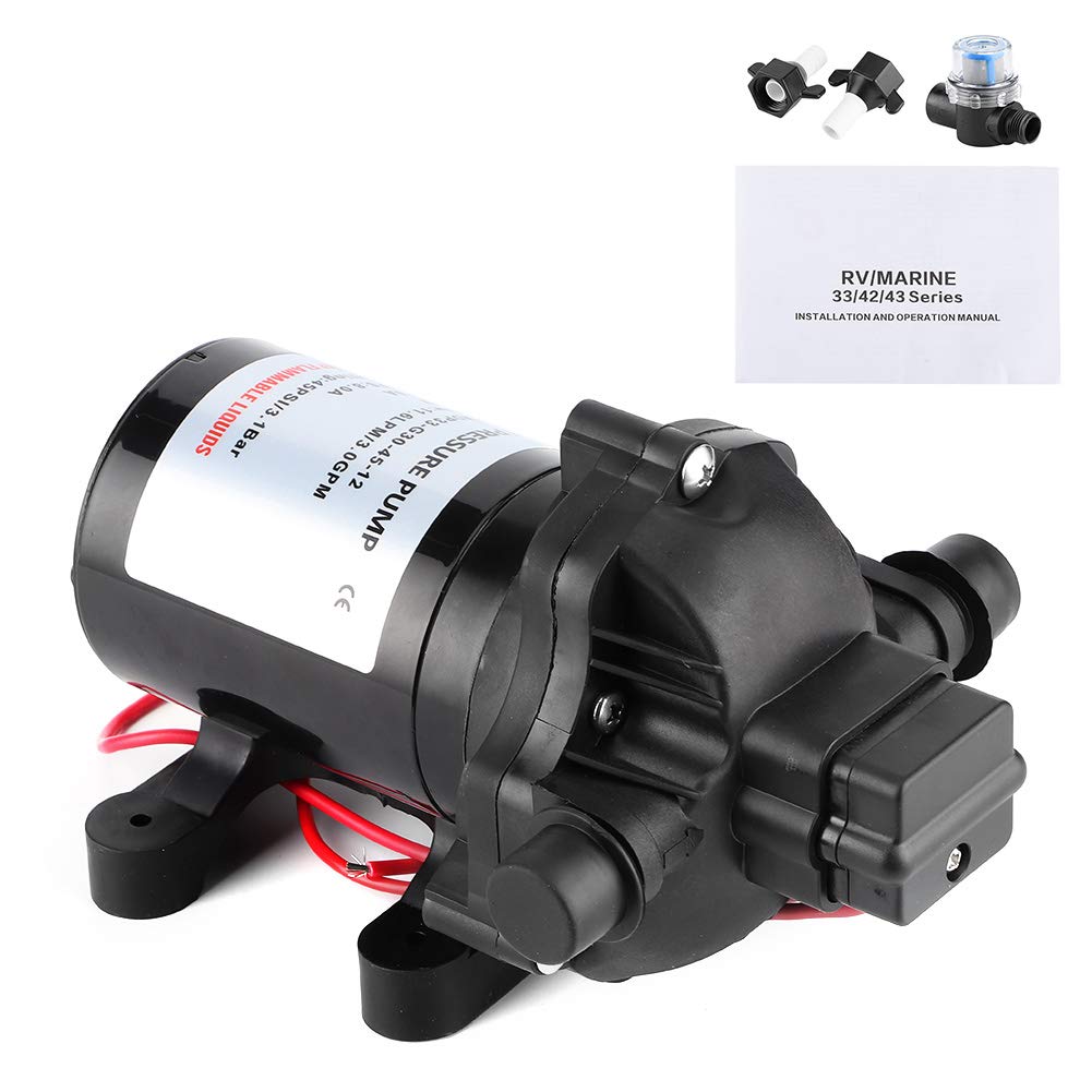 12V 3.0GPM 45PSI Diaphragm Water Pump - Self Priming High Pressure Marine Boat RV Water Transfer Pump for Freshwater, Wastewater & Bilge Applications