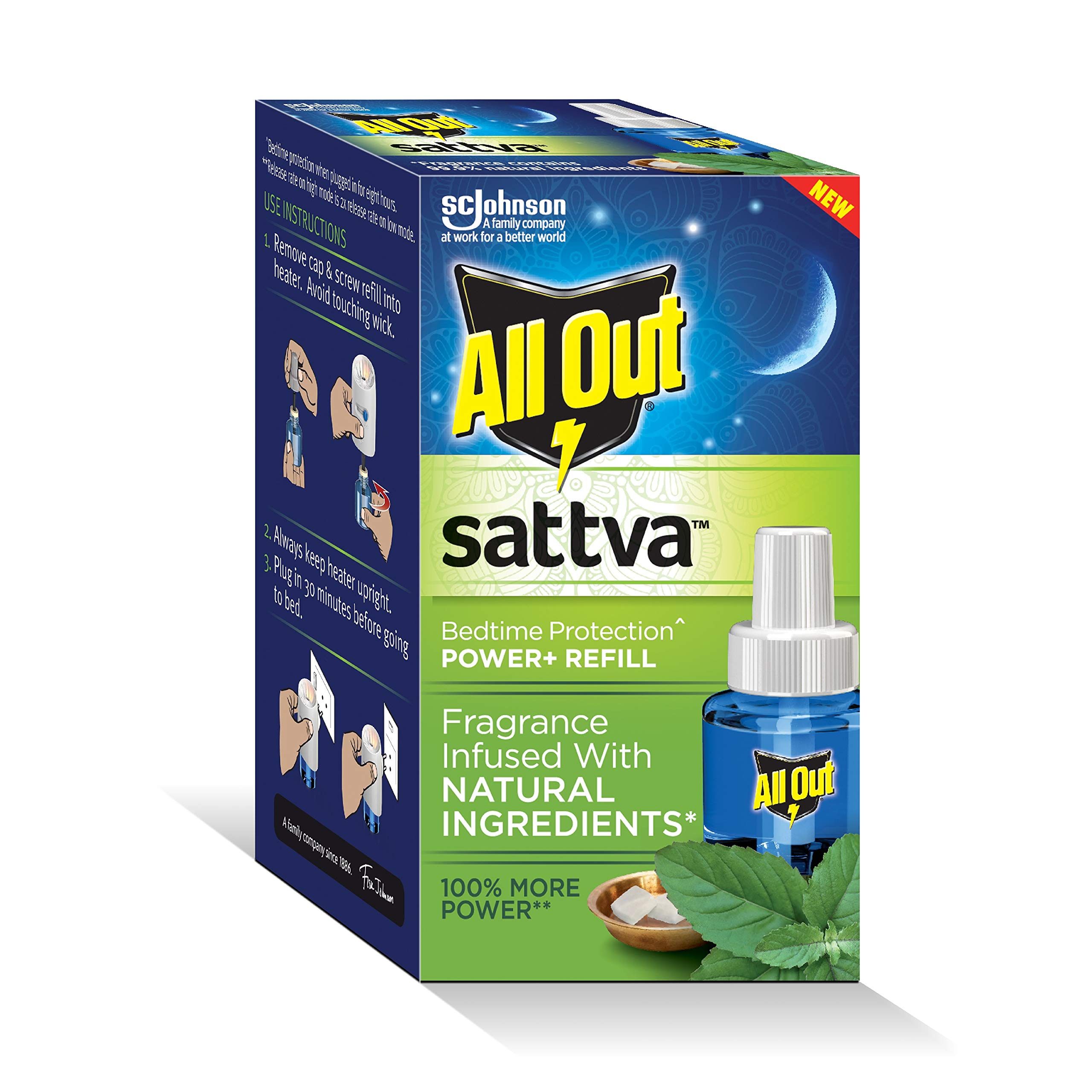 All Out Sattva Insect Repellent Refill - Single Pack | Effective Mosquito & Bug Protection for Home, Outdoor & Travel Use