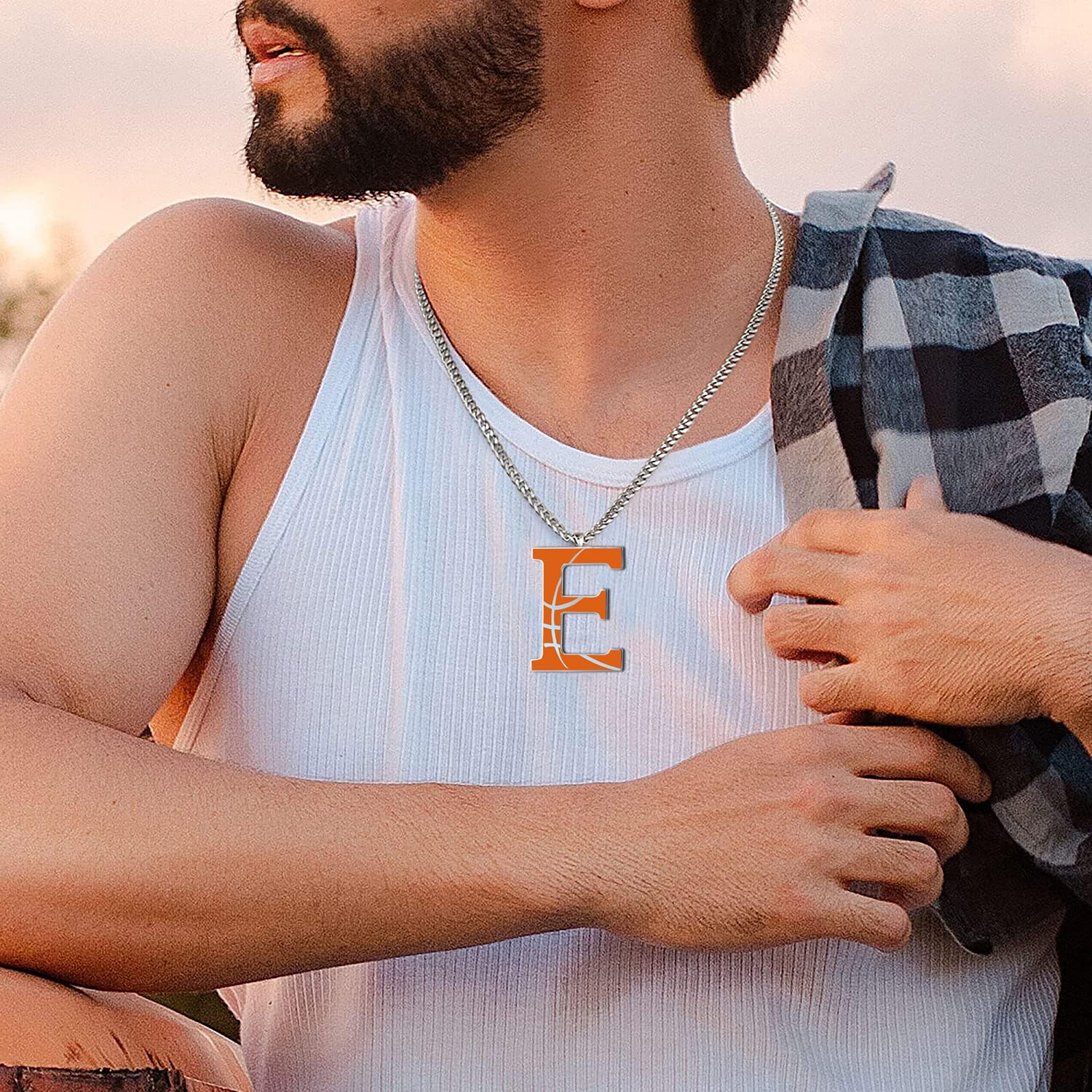 WIGERLON Personalized Basketball Initial Necklace - Stainless Steel Letter Pendant Jewelry for Men & Women - Perfect Basketball Gift for Players, Coaches & Fans (Game Day, Birthday, Anniversary)