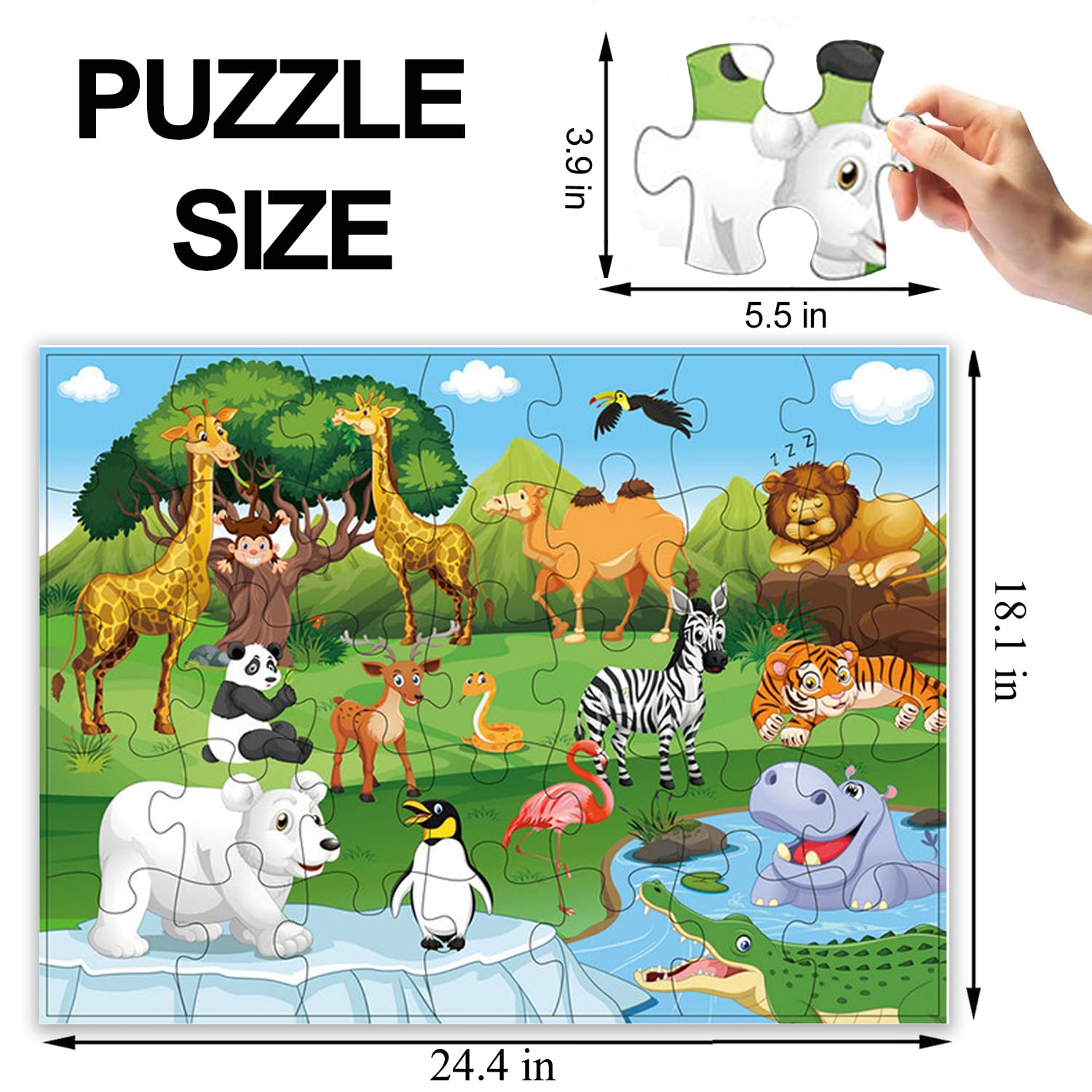 Jumbo Floor Puzzle for Kids Ages 3-8 - 35 Piece Large Jigsaw Puzzle with Grassland Animals - Preschool Learning & Educational Toys for Boys and Girls - Perfect Gift for Birthday & Classroom Activities