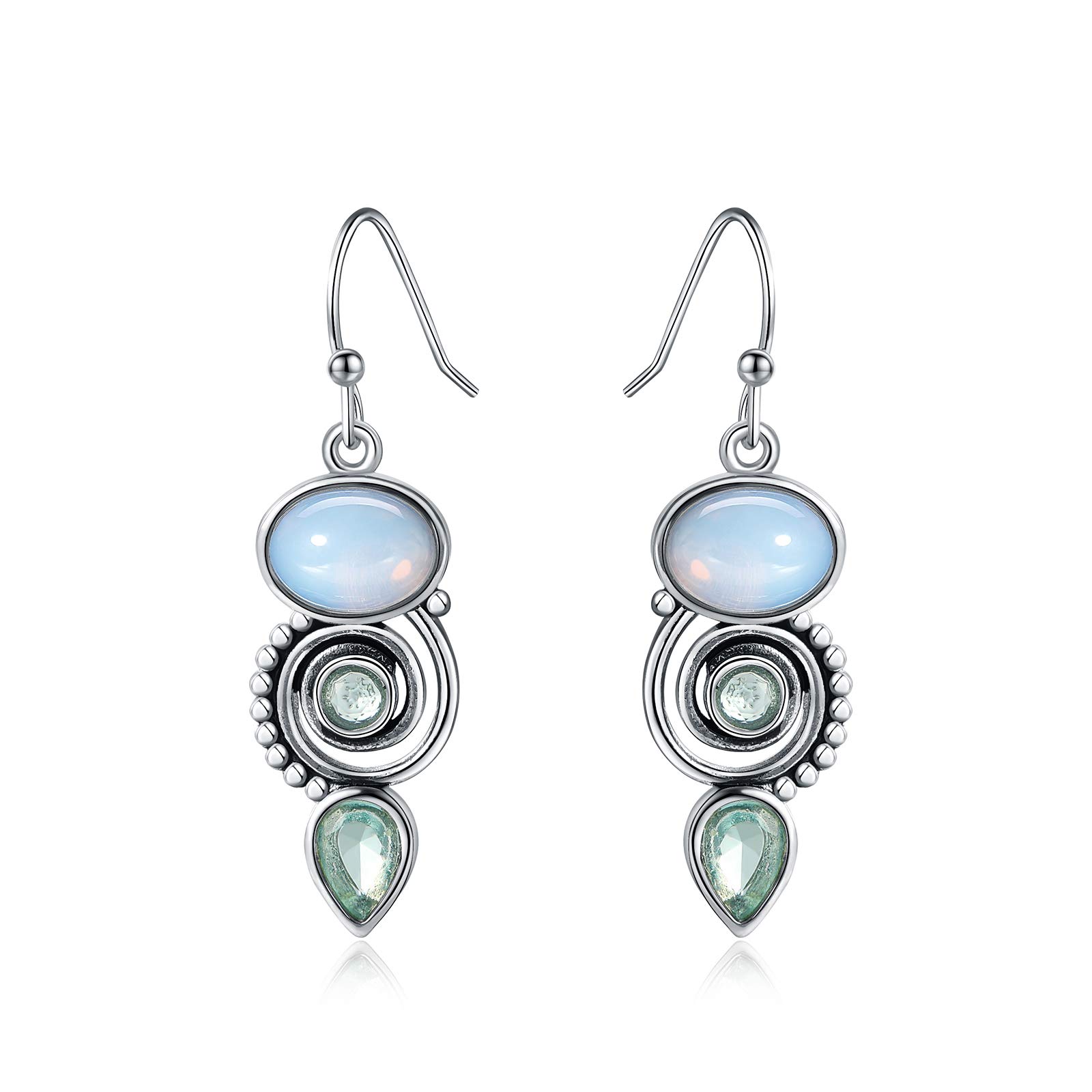 Vintage Blue Topaz Tear Drop Dangle Earrings for Women - Elegant Spiral Dangle Silver Earrings | Perfect for Parties, Weddings & Everyday Wear