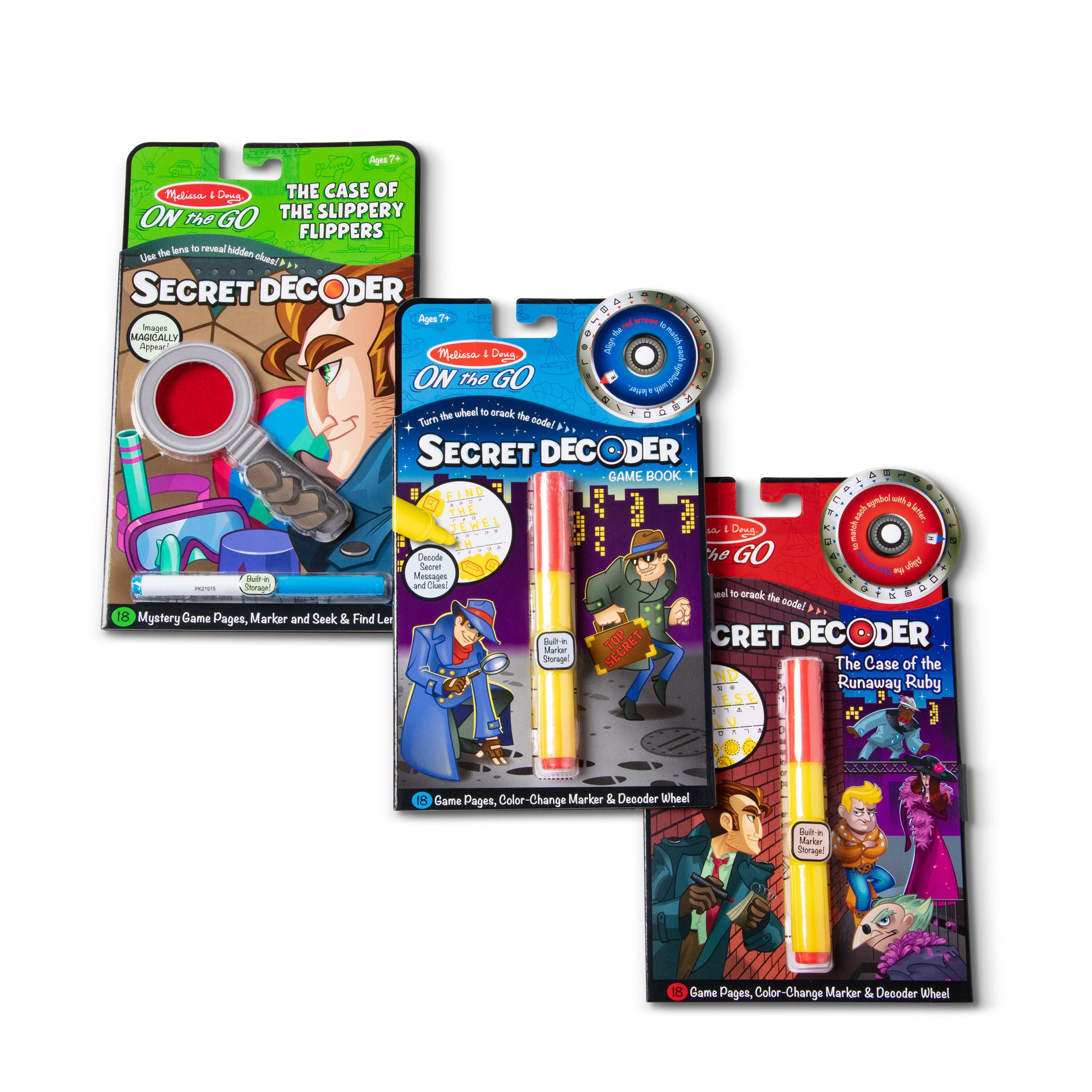On the Go™ Secret Decoder Activity Books 3-Pack for Kids - Slippery Flippers, Runaway Ruby & Game Book - Interactive Spy Adventures for Travel, Road Trips & Rainy Day Fun