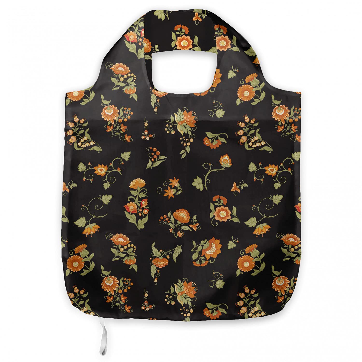Ambesonne Vintage Orange Reusable Shopping Bag - Large Capacity Foldable Grocery Tote with Floral Illustration in Dark Taupe Khaki & Amber | Perfect for Farmers Market, Beach Trips, and Eco-Friendly Shopping