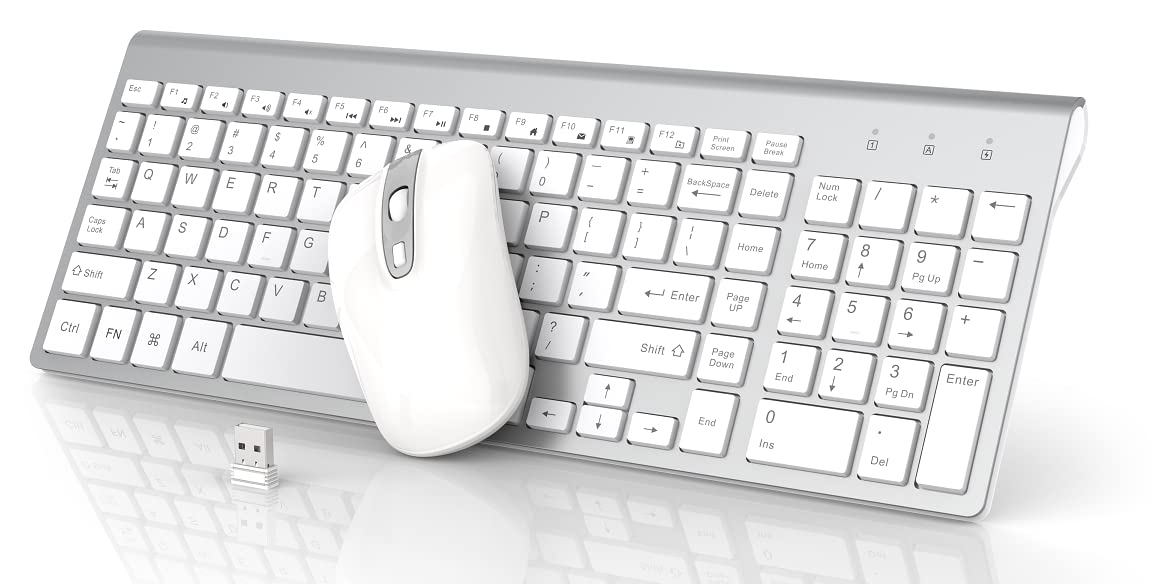 RaceGT Ultra-Thin Wireless Keyboard and Mouse Combo - Silent, Energy Saving, 3-Level DPI Adjustable for PC, Laptop, Desktop (Silver) | Perfect for Office, Gaming & Home Use