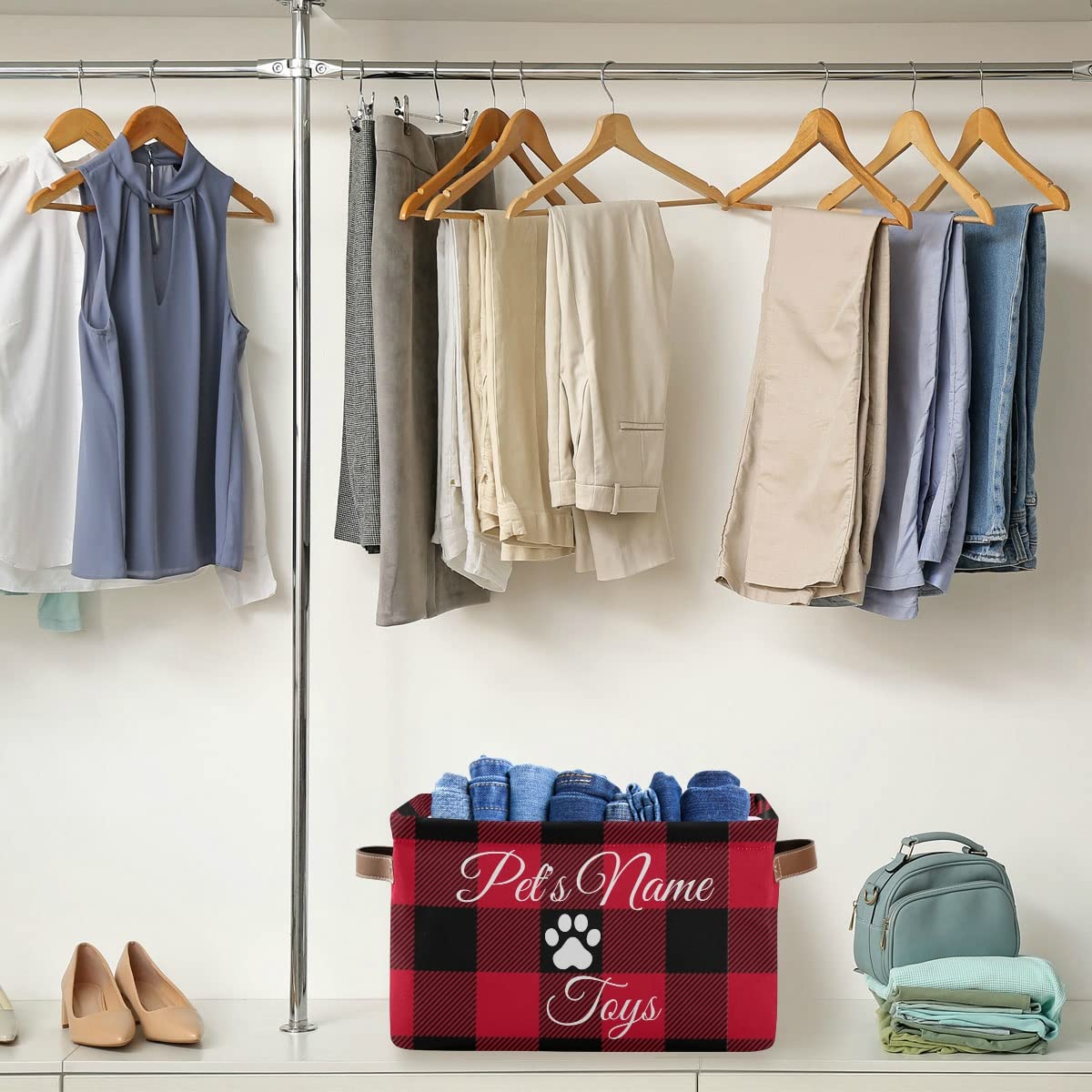 Personalized Buffalo Plaid Dog Toy Basket - Custom Monogram Pet Toy Bin & Storage Organizer for Dogs | Perfect for Pet Playrooms, Living Rooms & Bedrooms