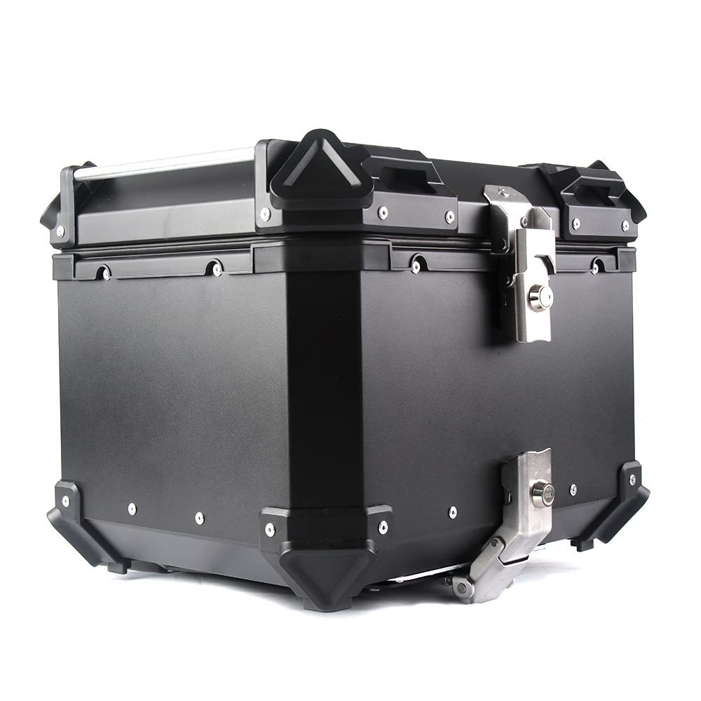 Universal Motorcycle Aluminum Top Case Tail Box - 45L Scooter Trunk Luggage Storage (Black) - Waterproof & Durable for Commuting, Travel & Adventure