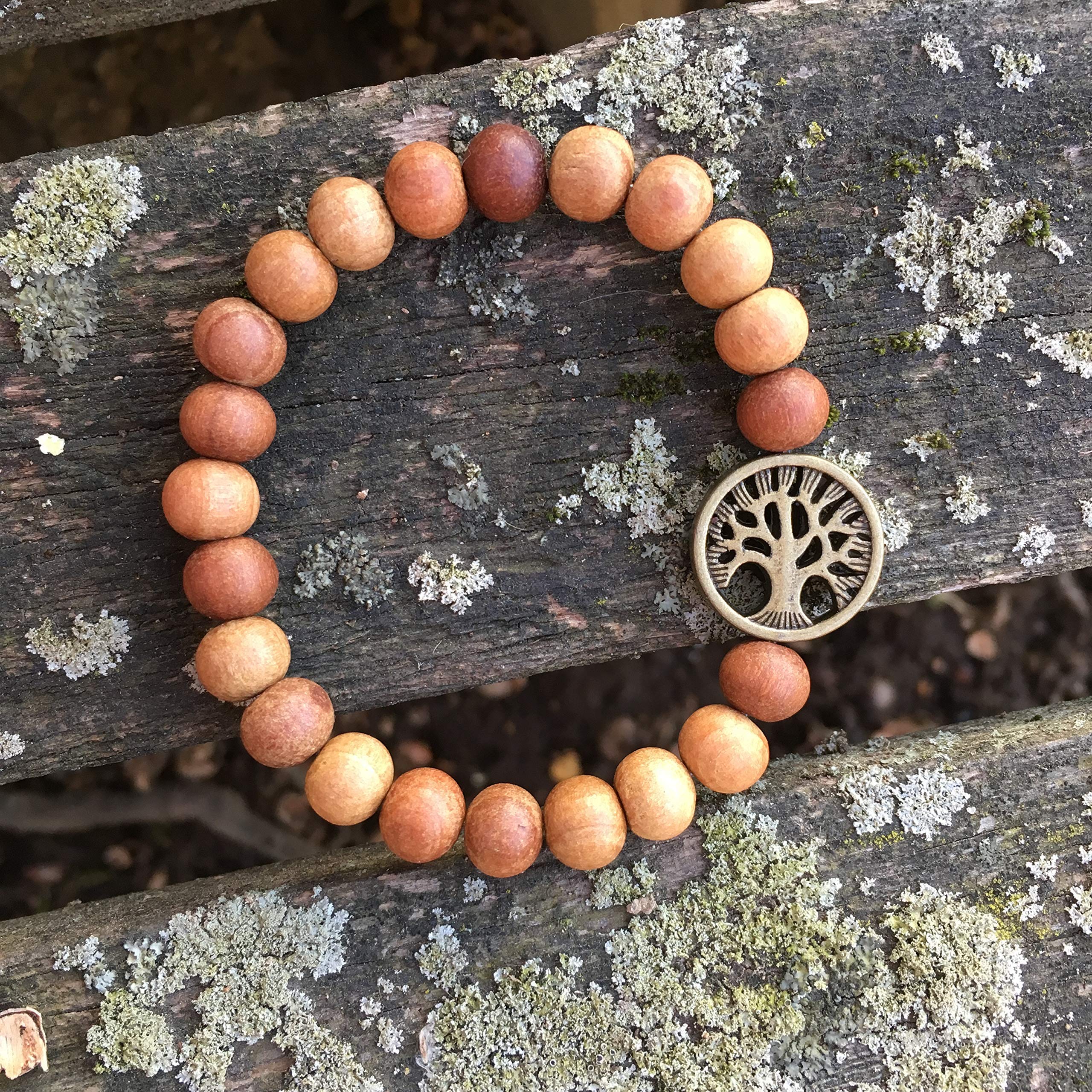 Handmade 8mm Sandalwood Bracelet with Tree of Life Charm - Women's Spiritual Healing Jewelry, Reiki Energy Gifts for Meditation, Yoga & Positive Vibes