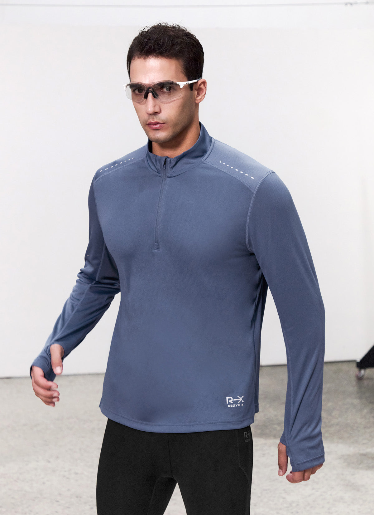 RX Stretch Men's Fingerhole Half Zip Up Pullover - Lightweight Workout & Running Jacket for Gym & Outdoor Activities